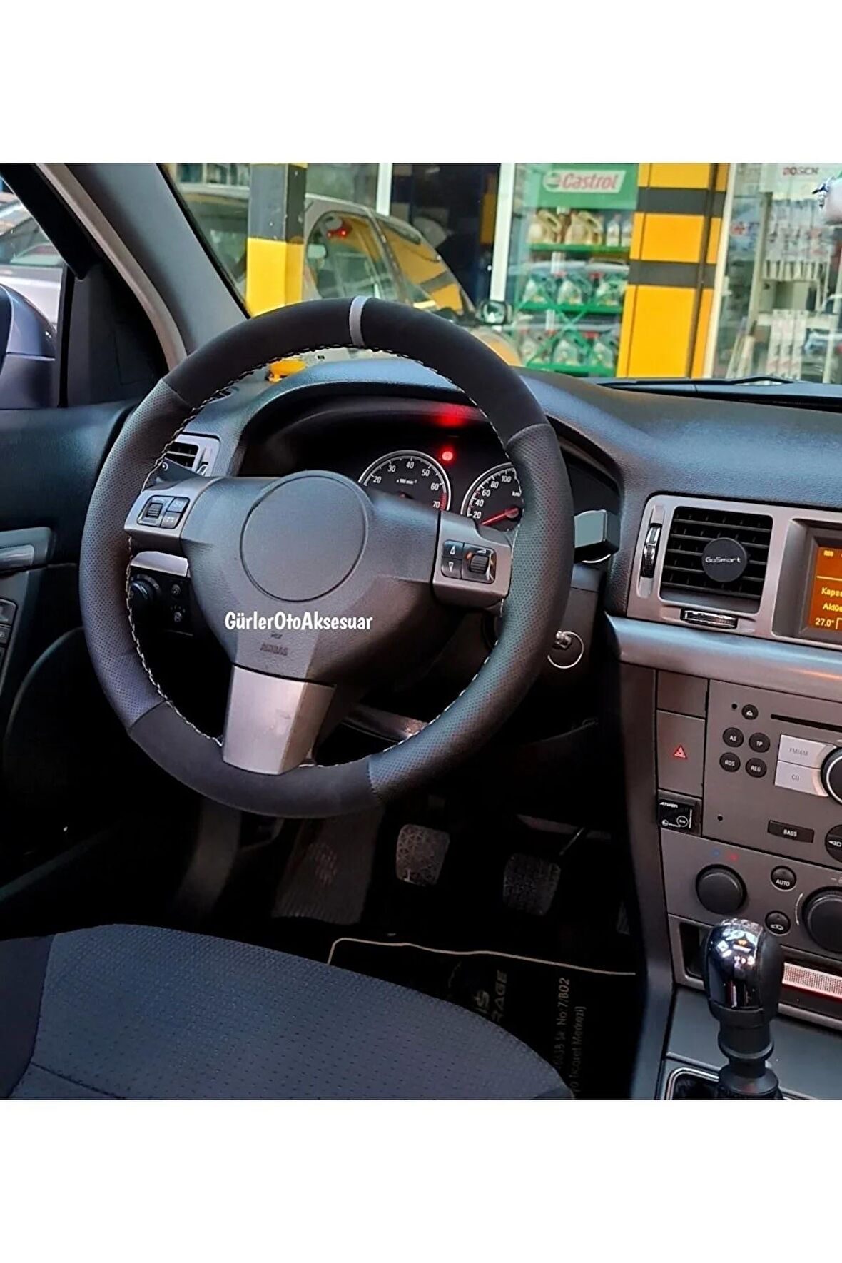 Hyundai Accent Era Uyumlu Dikmeli Direksiyon Kılıfı Noktalı-alkantara Gri Yüzüklü