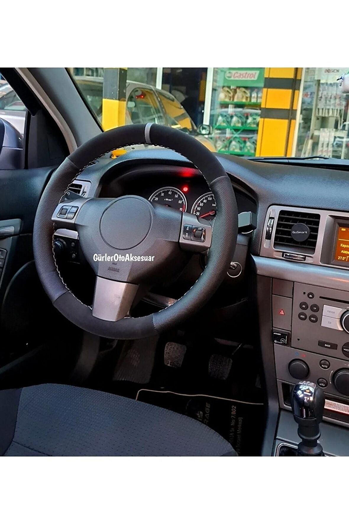 Kia Ceed Uyumlu Dikmeli Direksiyon Kılıfı Noktalı-alkantara Gri Yüzüklü