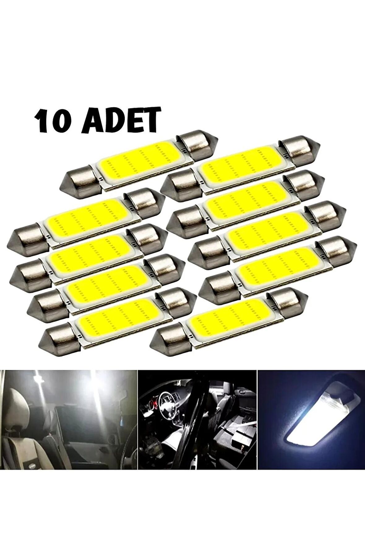 10 Adet Sofit Cob Led Ampül 12v 31mm Japon Oto Tavan Led