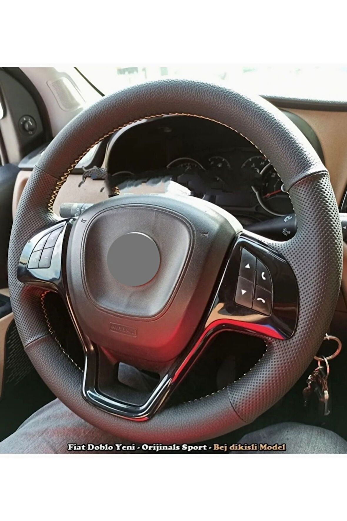 Fiat Uyumlu Doblo 2015-2021 Arası Araca Özel Dikmeli Direksiyon Kılıfı