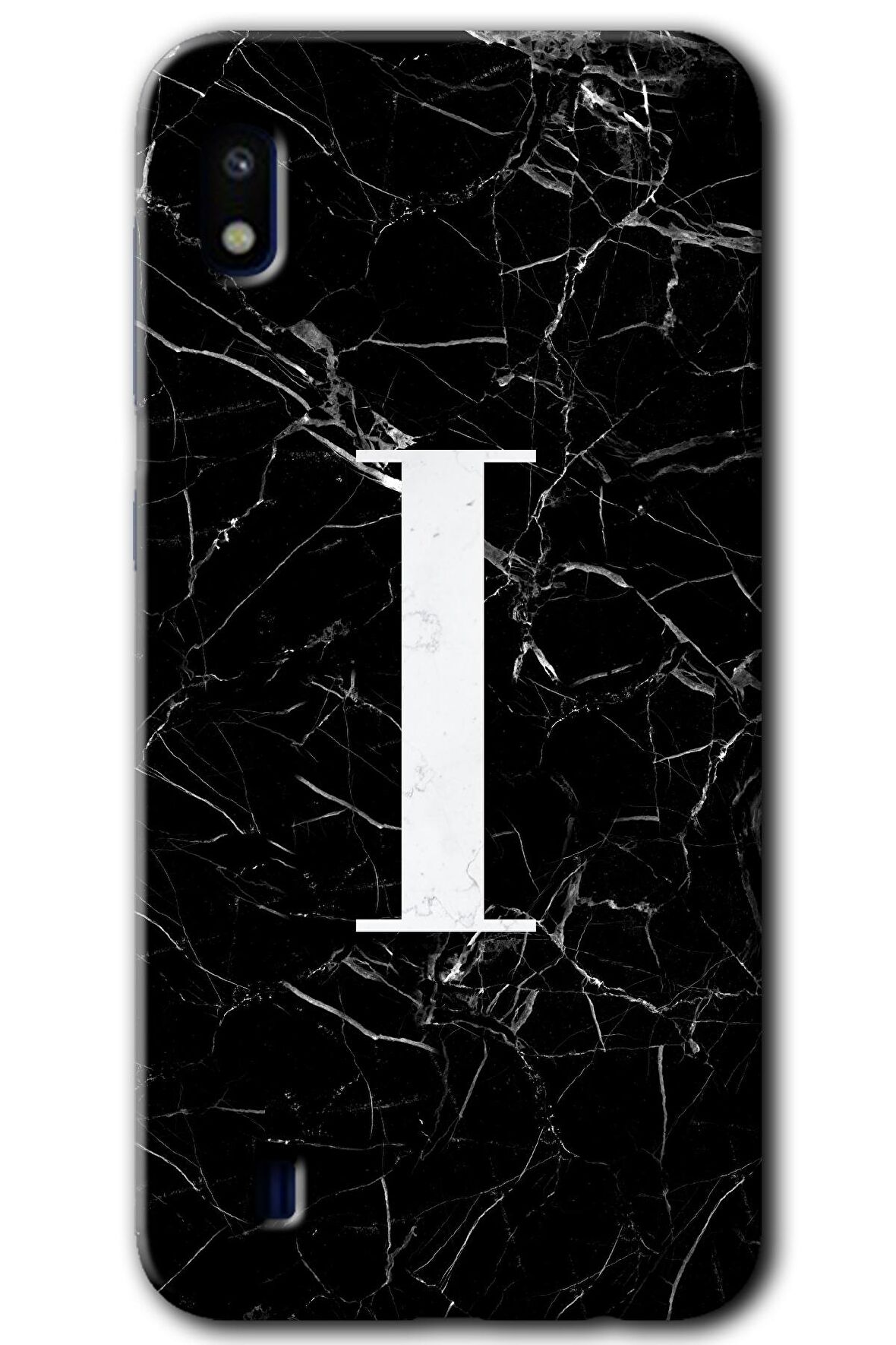 Galaxy A10 Kılıf HD Desen Baskılı Arka Kapak - Siyah Mermer Desenli I Harfi 