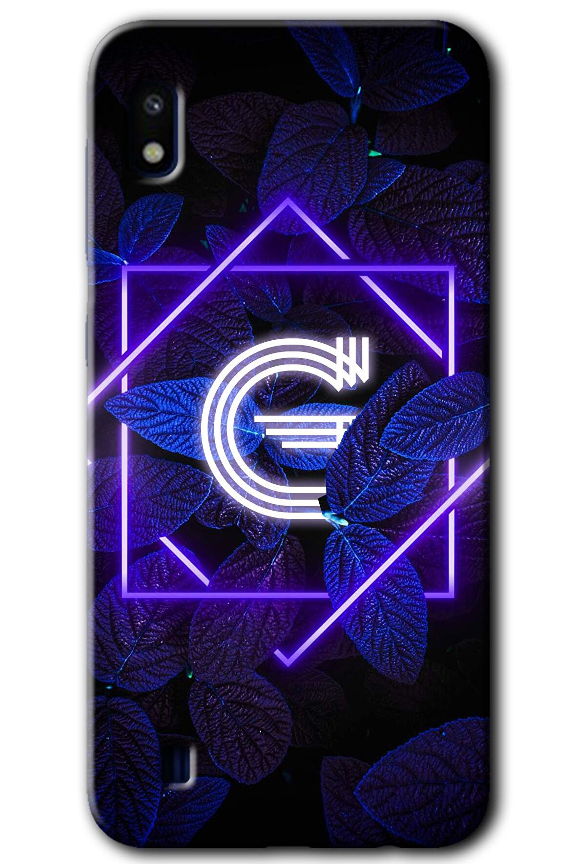 Galaxy A10 Kılıf HD Desen Baskılı Arka Kapak - Dark Neon Yaprak G Harfi 