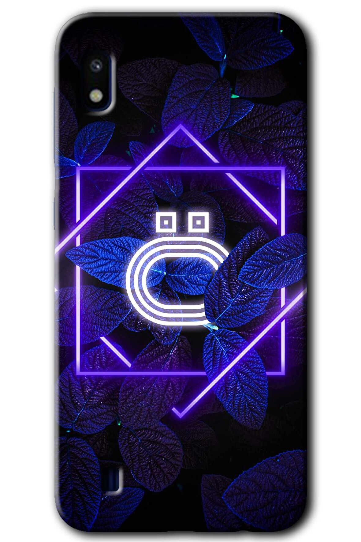 Galaxy A10 Kılıf HD Desen Baskılı Arka Kapak - Dark Neon Yaprak Ö Harfi 
