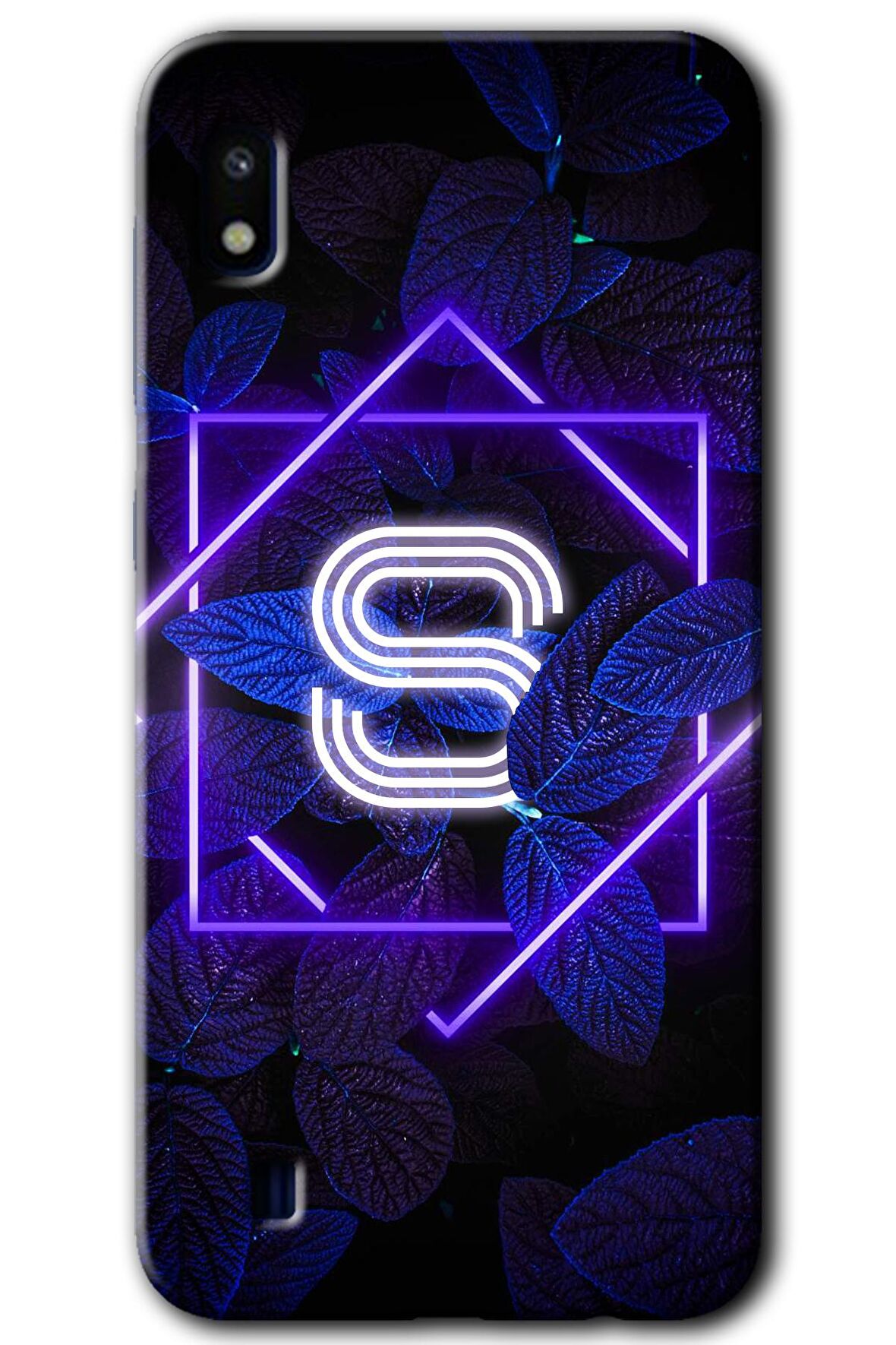Galaxy A10 Kılıf HD Desen Baskılı Arka Kapak - Dark Neon Yaprak S Harfi 