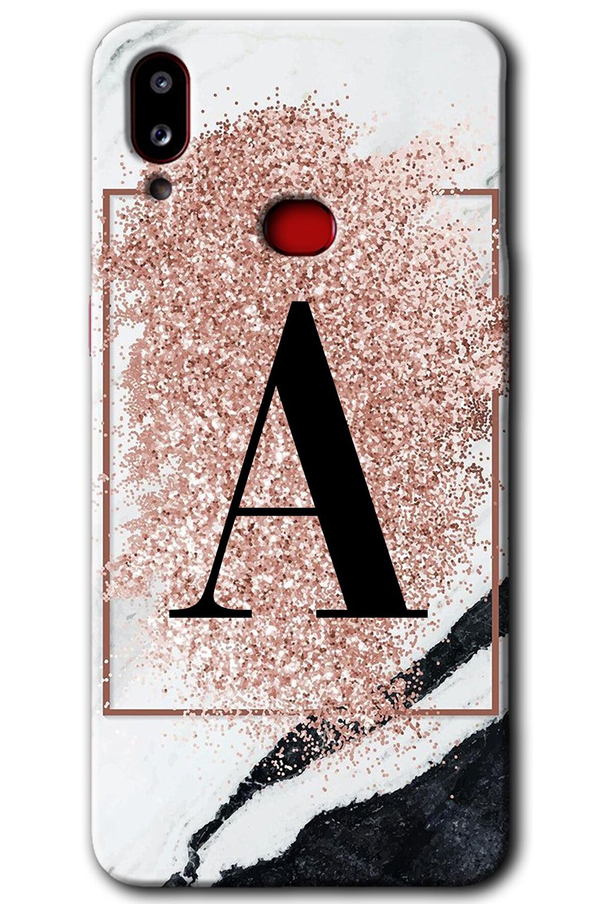 Galaxy A10s Kılıf HD Desen Baskılı Arka Kapak - Pembe Mermer Desenli A Harfi 