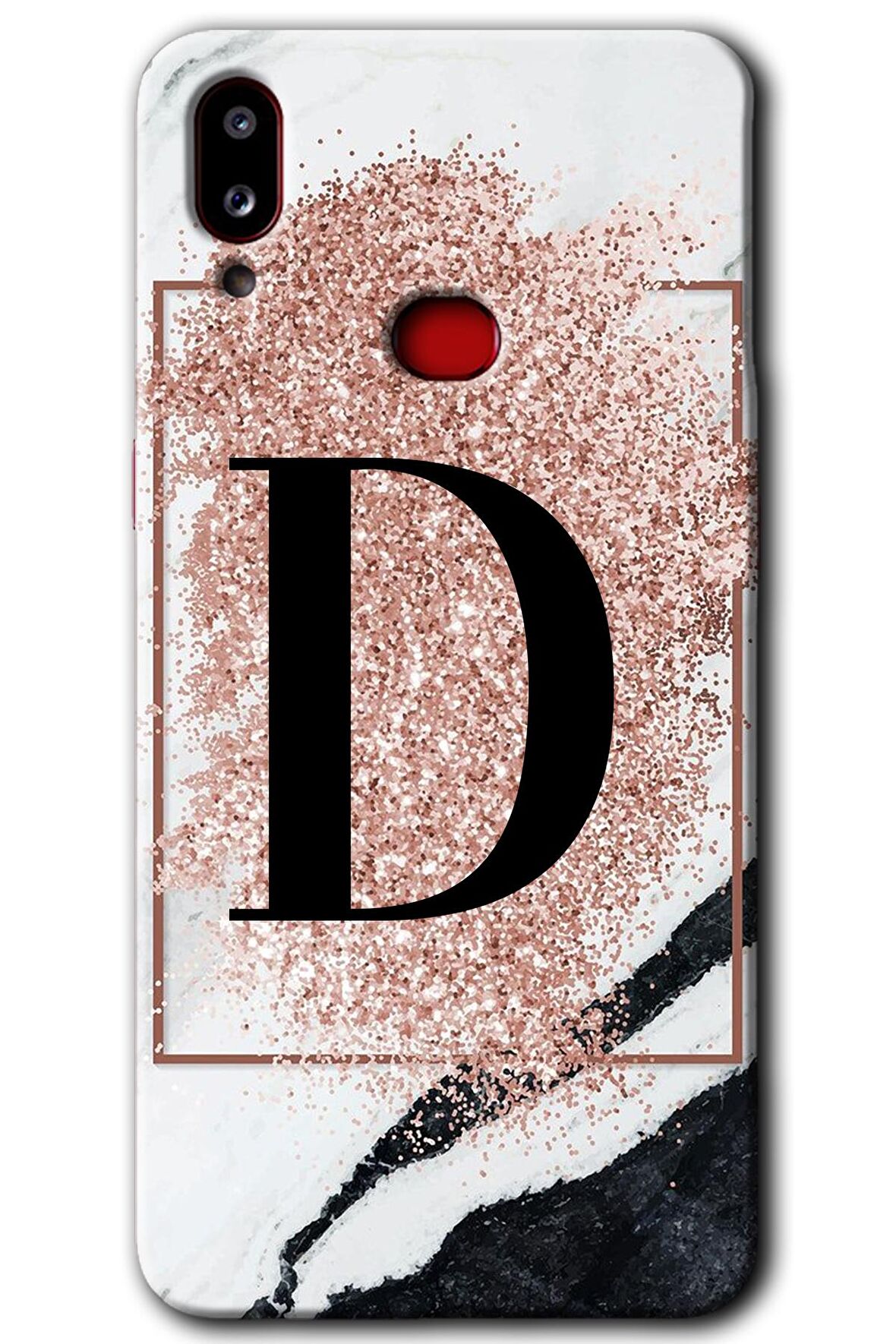 Galaxy A10s Kılıf HD Desen Baskılı Arka Kapak - Pembe Mermer Desenli D Harfi 