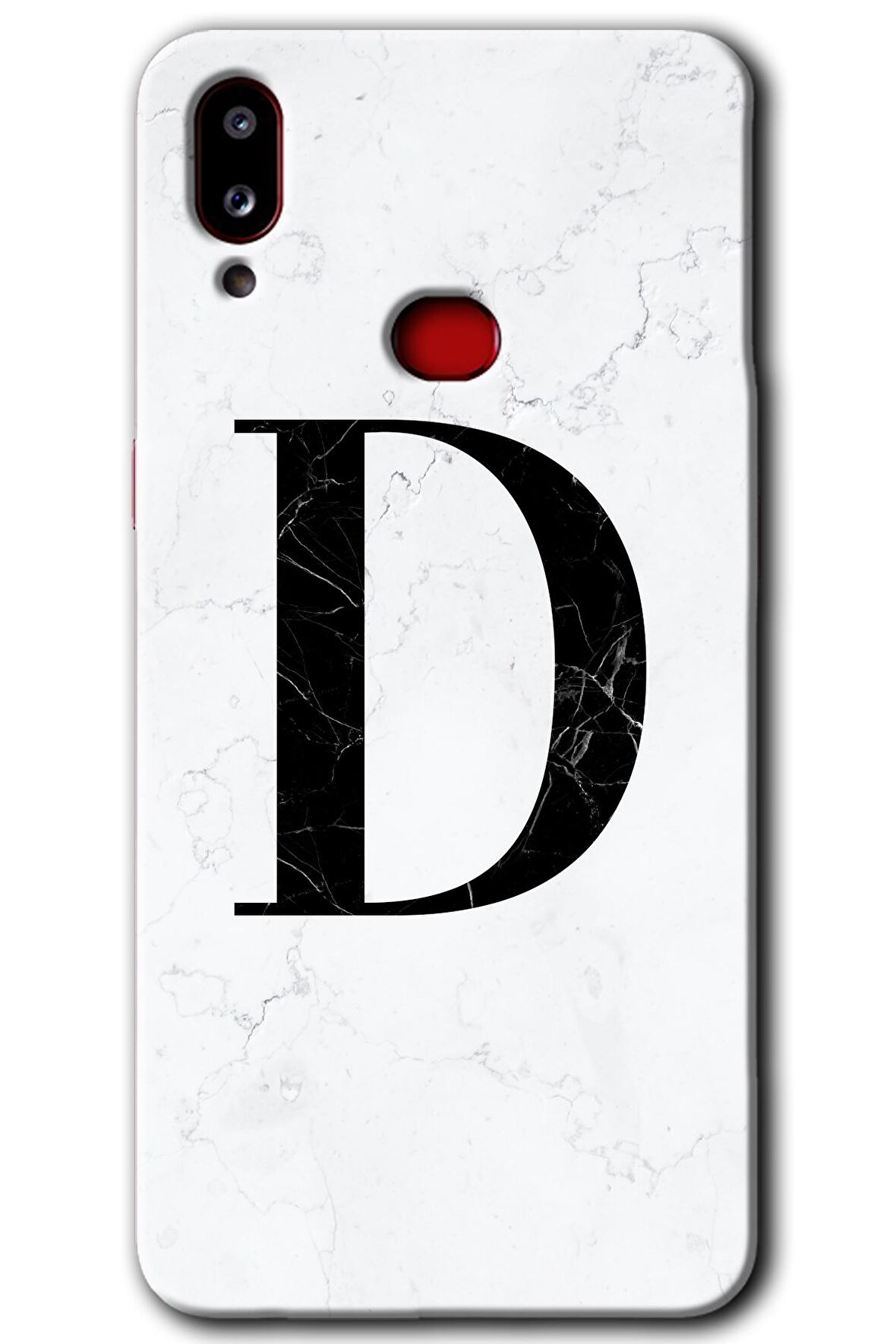 Galaxy A10s Kılıf HD Desen Baskılı Arka Kapak - Beyaz Mermer Desenli D Harfi 
