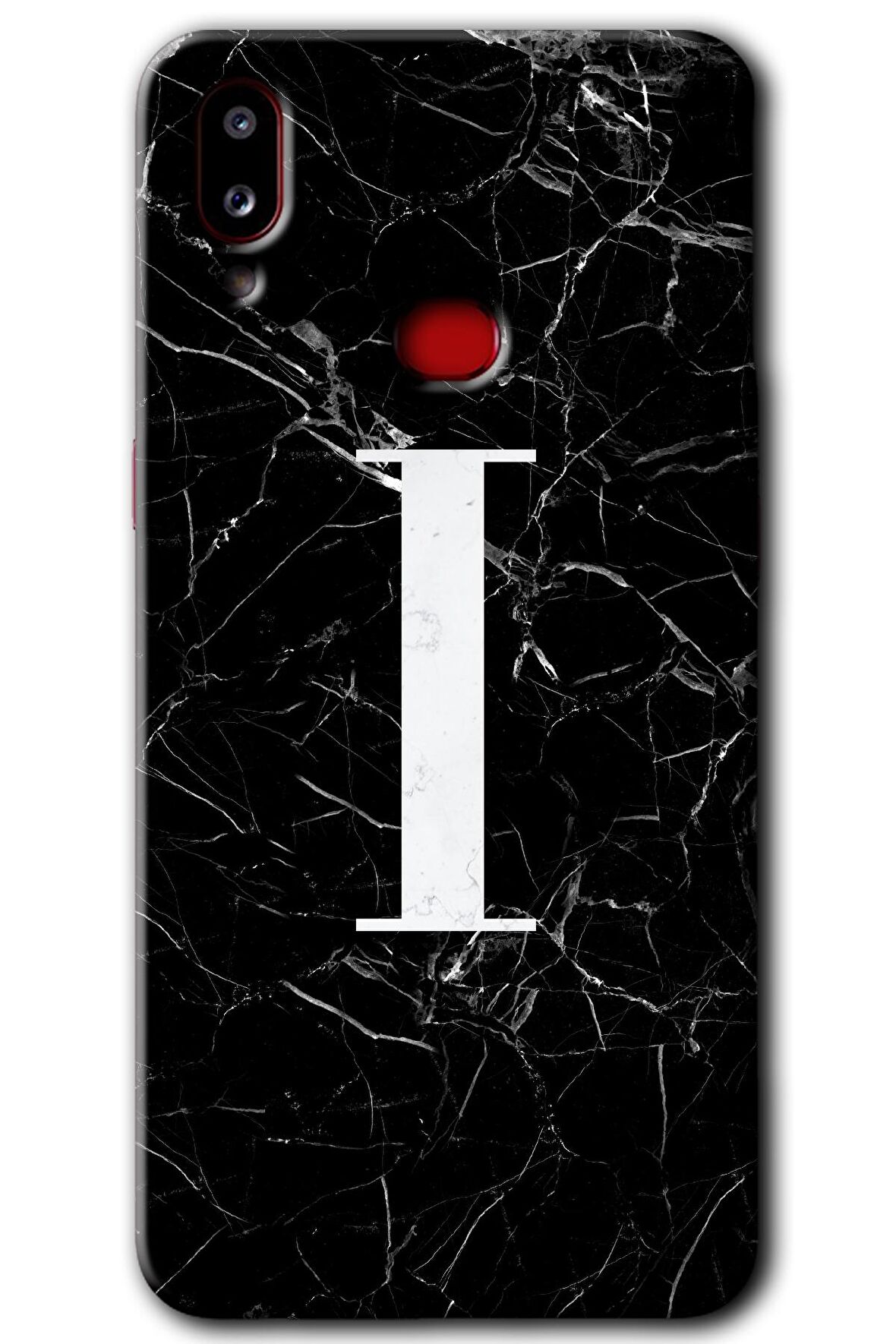 Galaxy A10s Kılıf HD Desen Baskılı Arka Kapak - Siyah Mermer Desenli I Harfi 