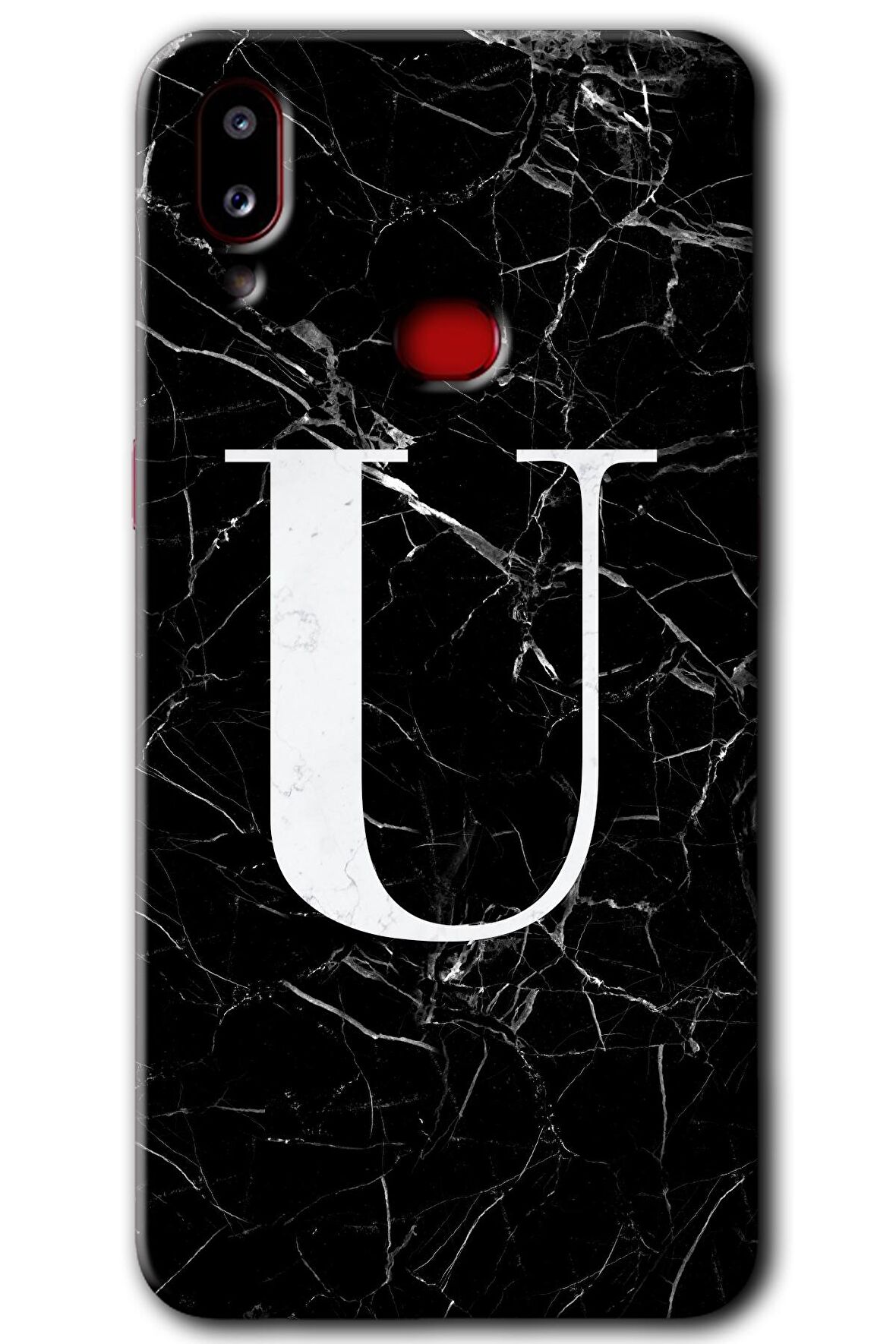 Galaxy A10s Kılıf HD Desen Baskılı Arka Kapak - Siyah Mermer Desenli U Harfi 