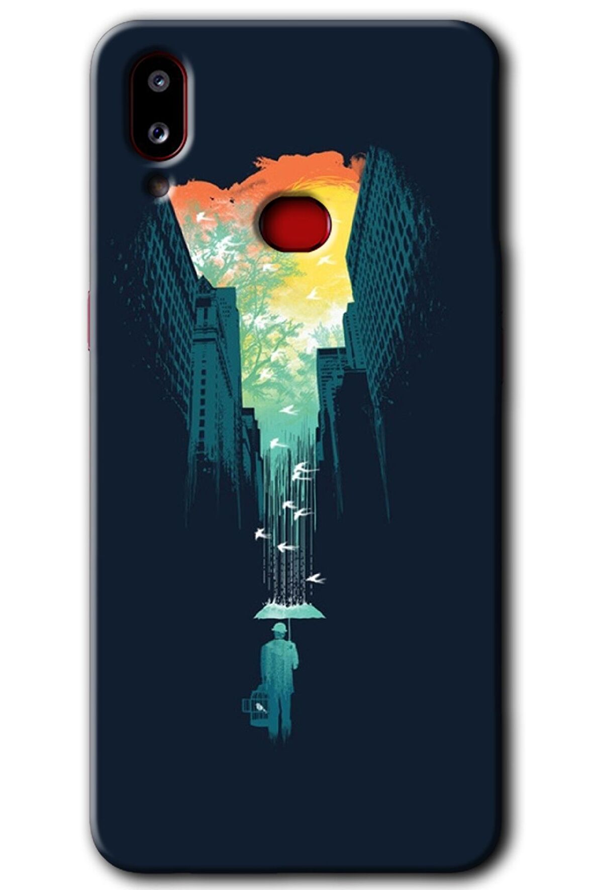 Galaxy A10s Kılıf HD Desen Baskılı Arka Kapak - City Bird Sky 