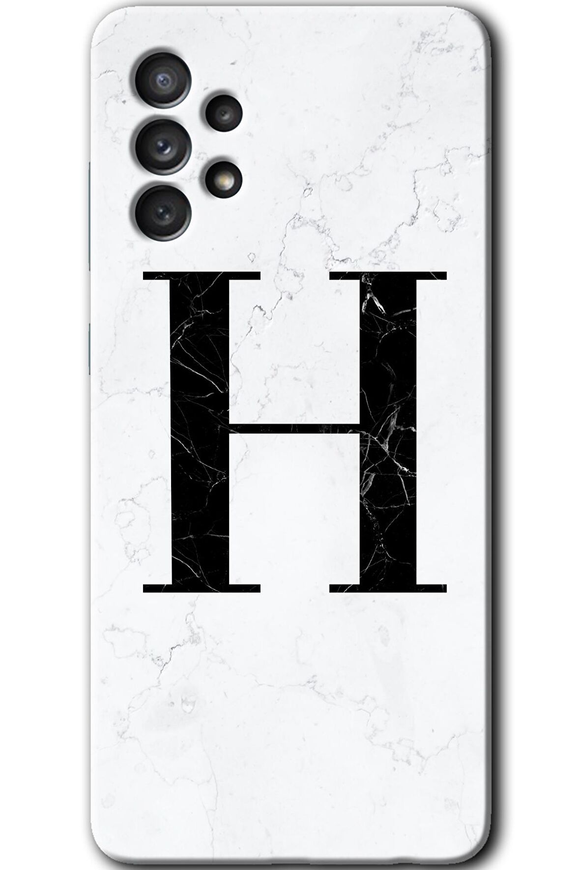 Galaxy A13 Kılıf HD Desen Baskılı Arka Kapak - Beyaz Mermer Desenli H Harfi 