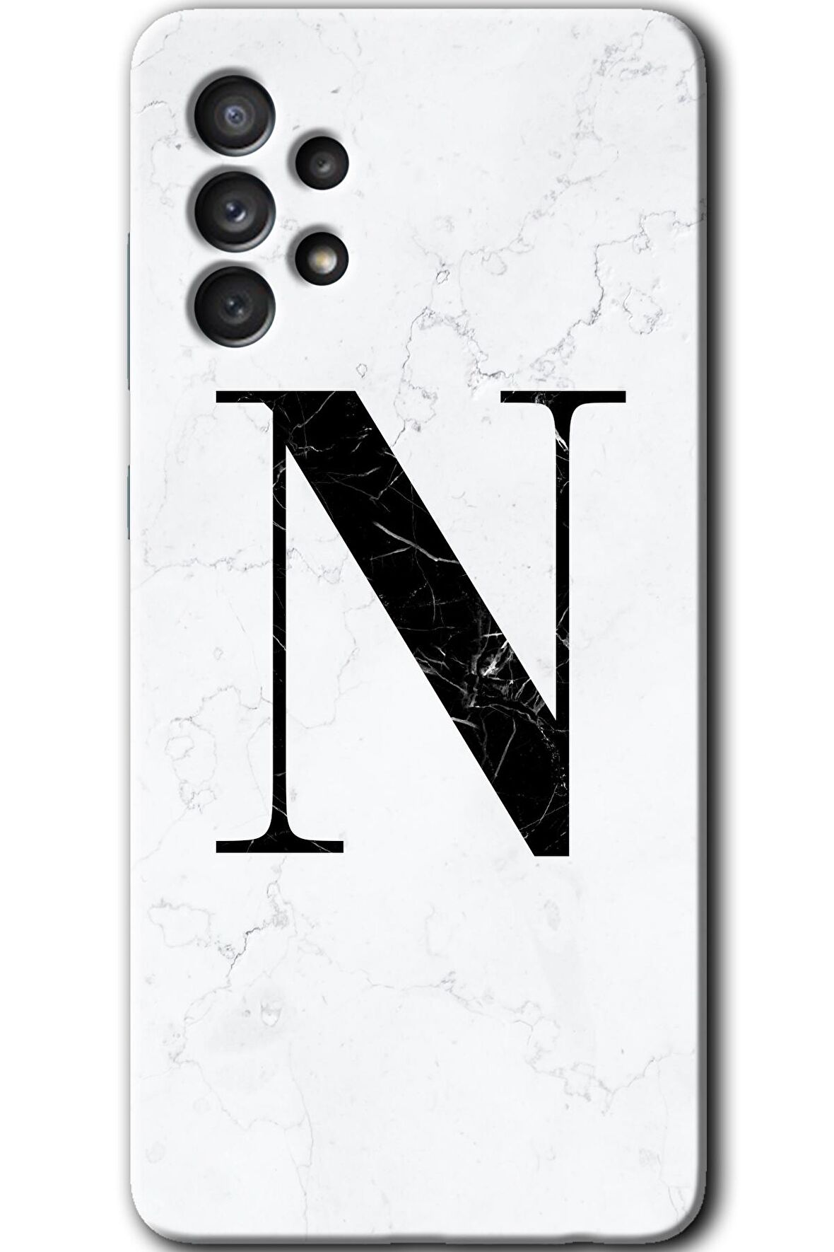 Galaxy A13 Kılıf HD Desen Baskılı Arka Kapak - Beyaz Mermer Desenli N Harfi 