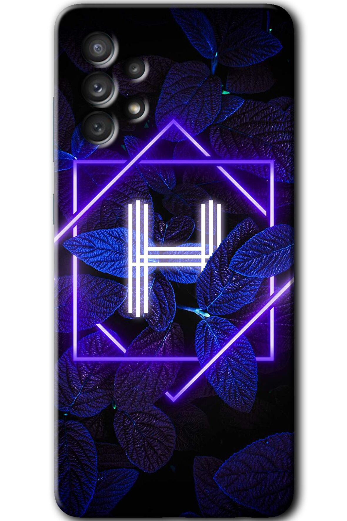 Galaxy A13 Kılıf HD Desen Baskılı Arka Kapak - Dark Neon Yaprak H Harfi 