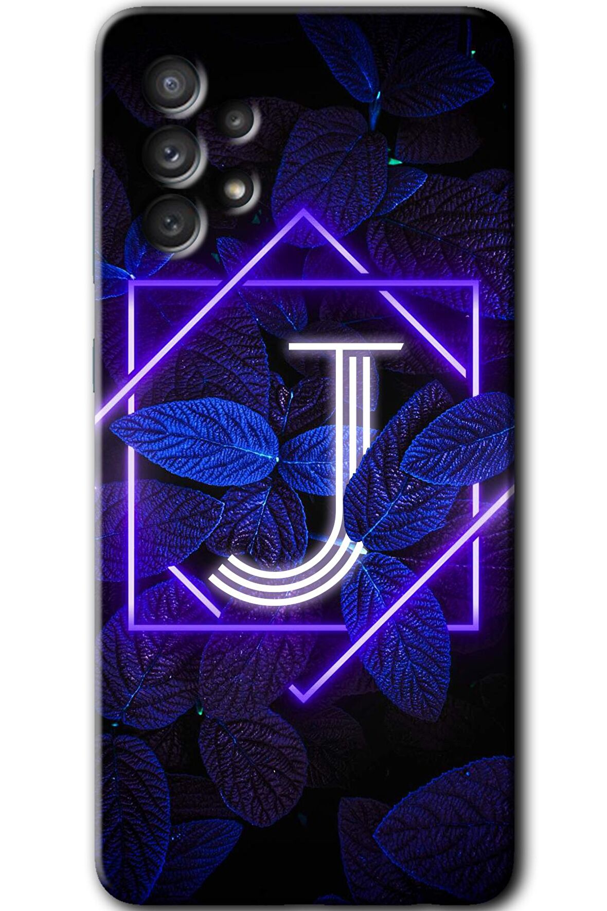 Galaxy A13 Kılıf HD Desen Baskılı Arka Kapak - Dark Neon Yaprak J Harfi 