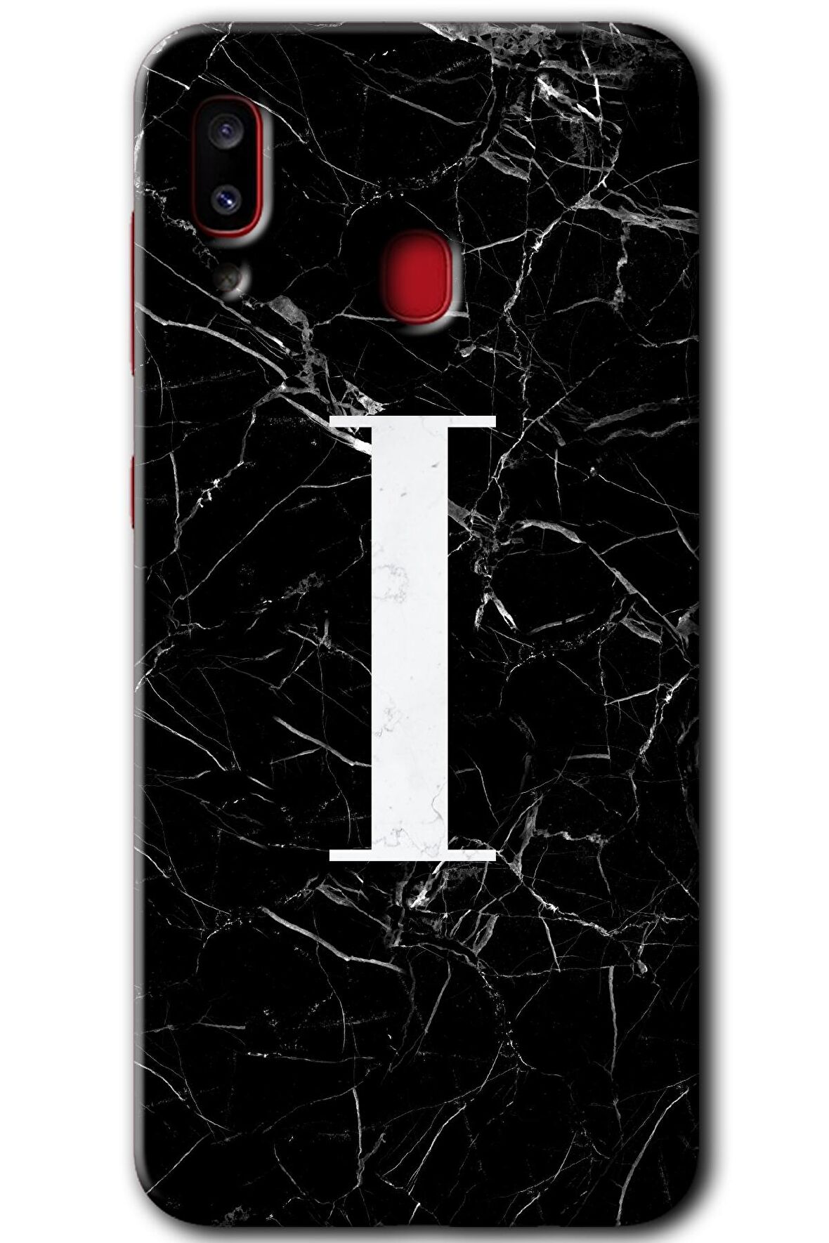 Galaxy A20 Kılıf HD Desen Baskılı Arka Kapak - Siyah Mermer Desenli I Harfi 