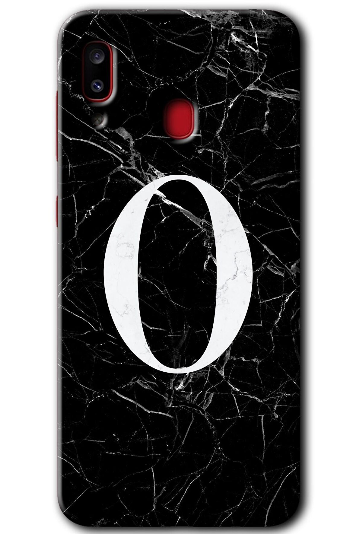 Galaxy A20 Kılıf HD Desen Baskılı Arka Kapak - Siyah Mermer Desenli O Harfi 