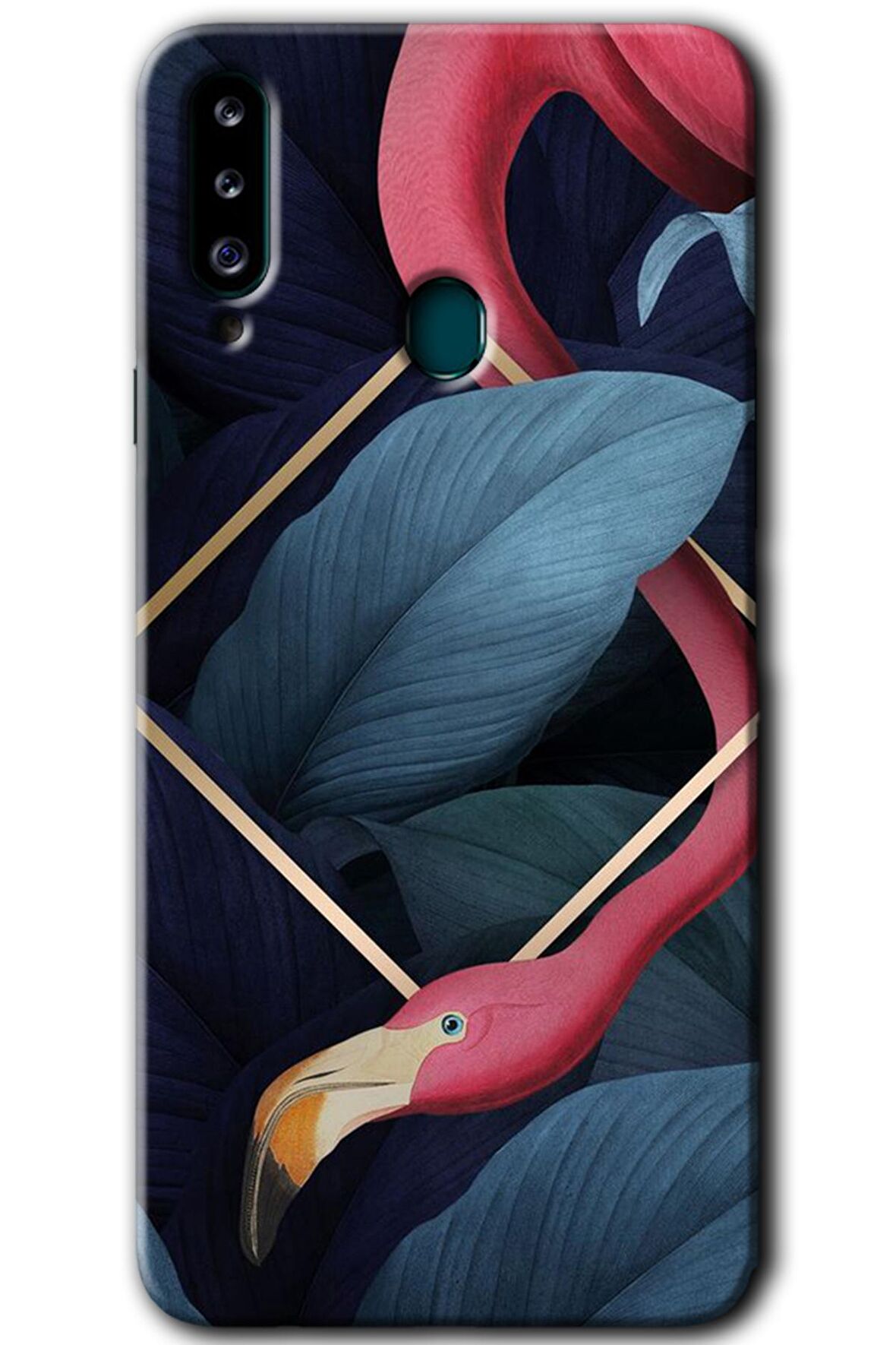 Galaxy A20s Kılıf HD Desen Baskılı Arka Kapak - Flamingo Yaprak 