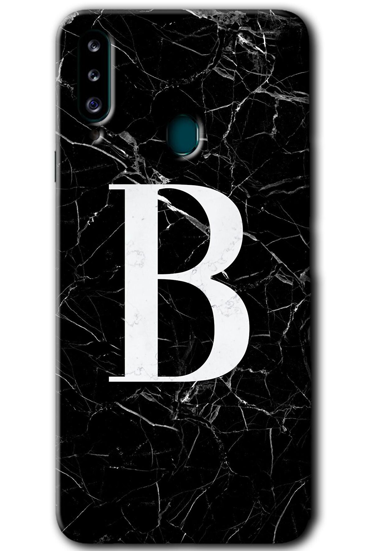 Galaxy A20s Kılıf HD Desen Baskılı Arka Kapak - Siyah Mermer Desenli B Harfi 