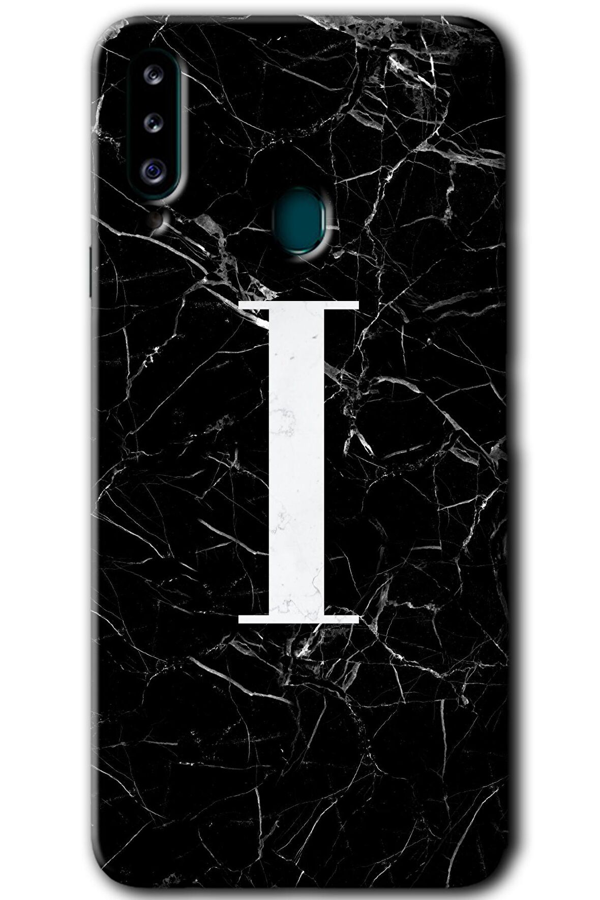 Galaxy A20s Kılıf HD Desen Baskılı Arka Kapak - Siyah Mermer Desenli I Harfi 