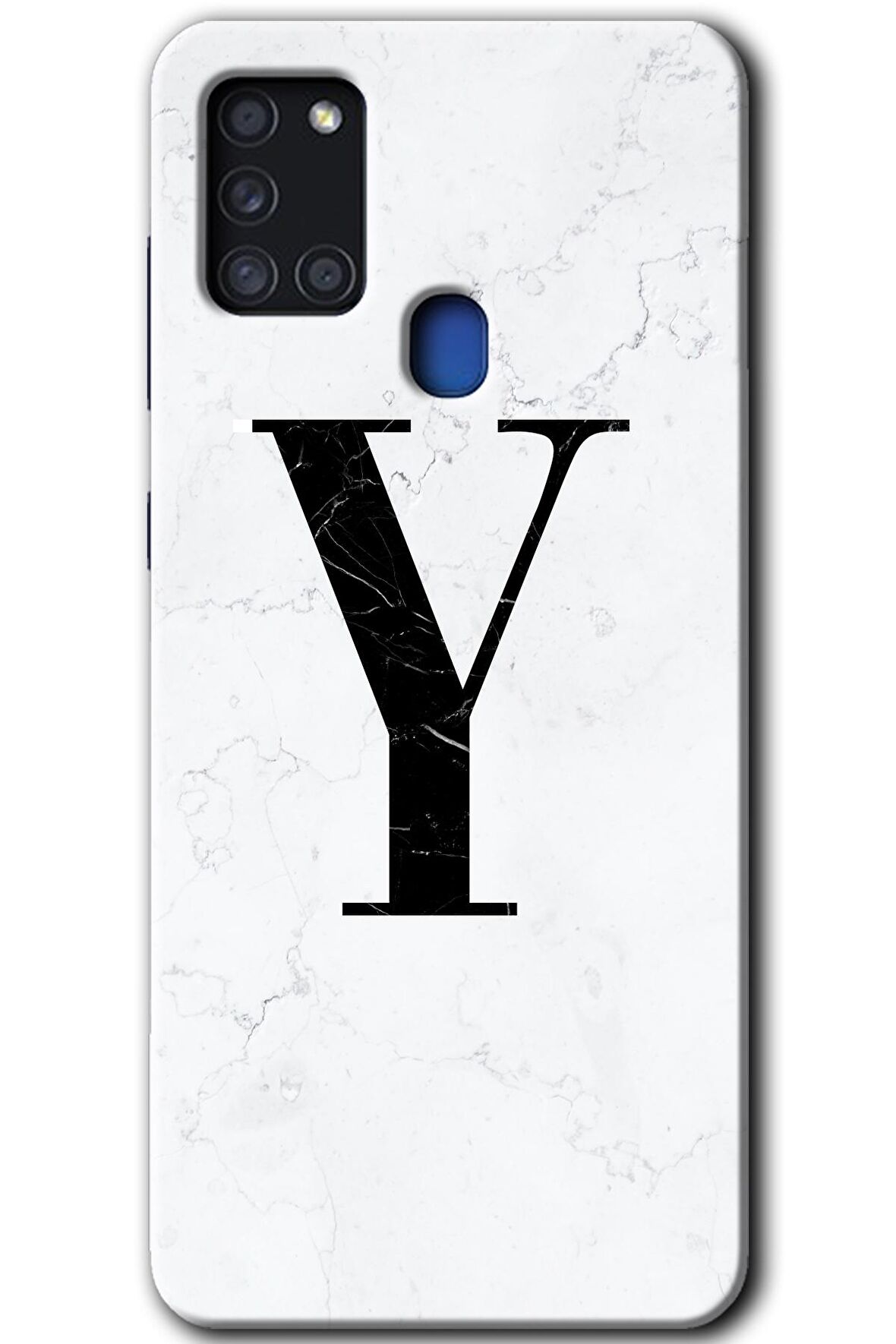 Galaxy A21s Kılıf HD Desen Baskılı Arka Kapak - Beyaz Mermer Desenli Y Harfi 