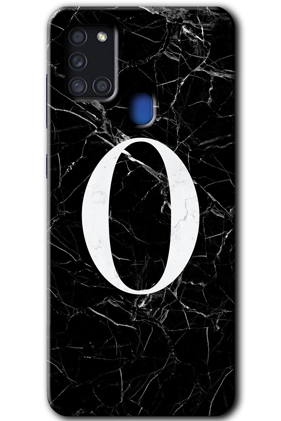 Galaxy A21s Kılıf HD Desen Baskılı Arka Kapak - Siyah Mermer Desenli O Harfi 