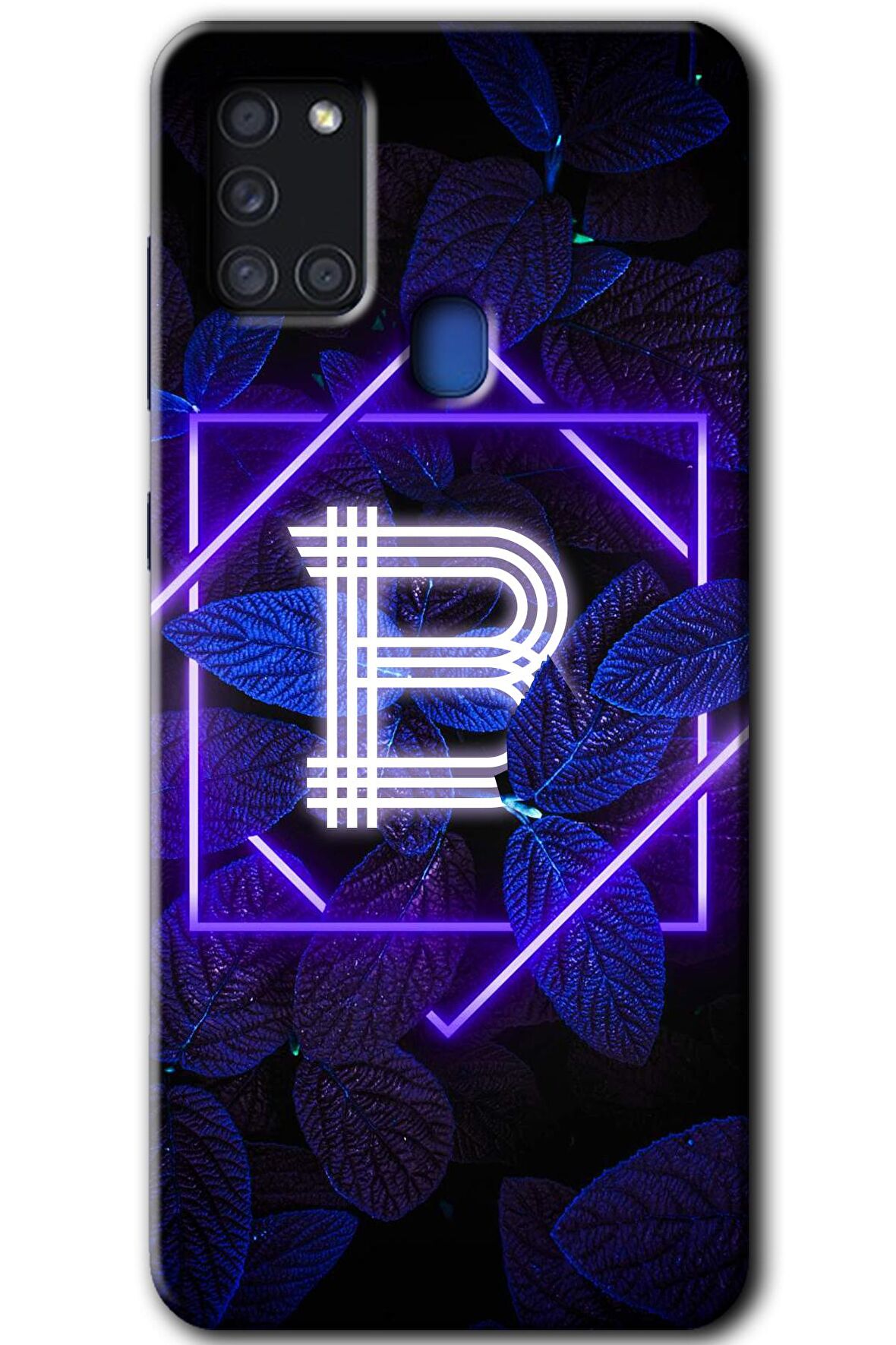 Galaxy A21s Kılıf HD Desen Baskılı Arka Kapak - Dark Neon Yaprak B Harfi 
