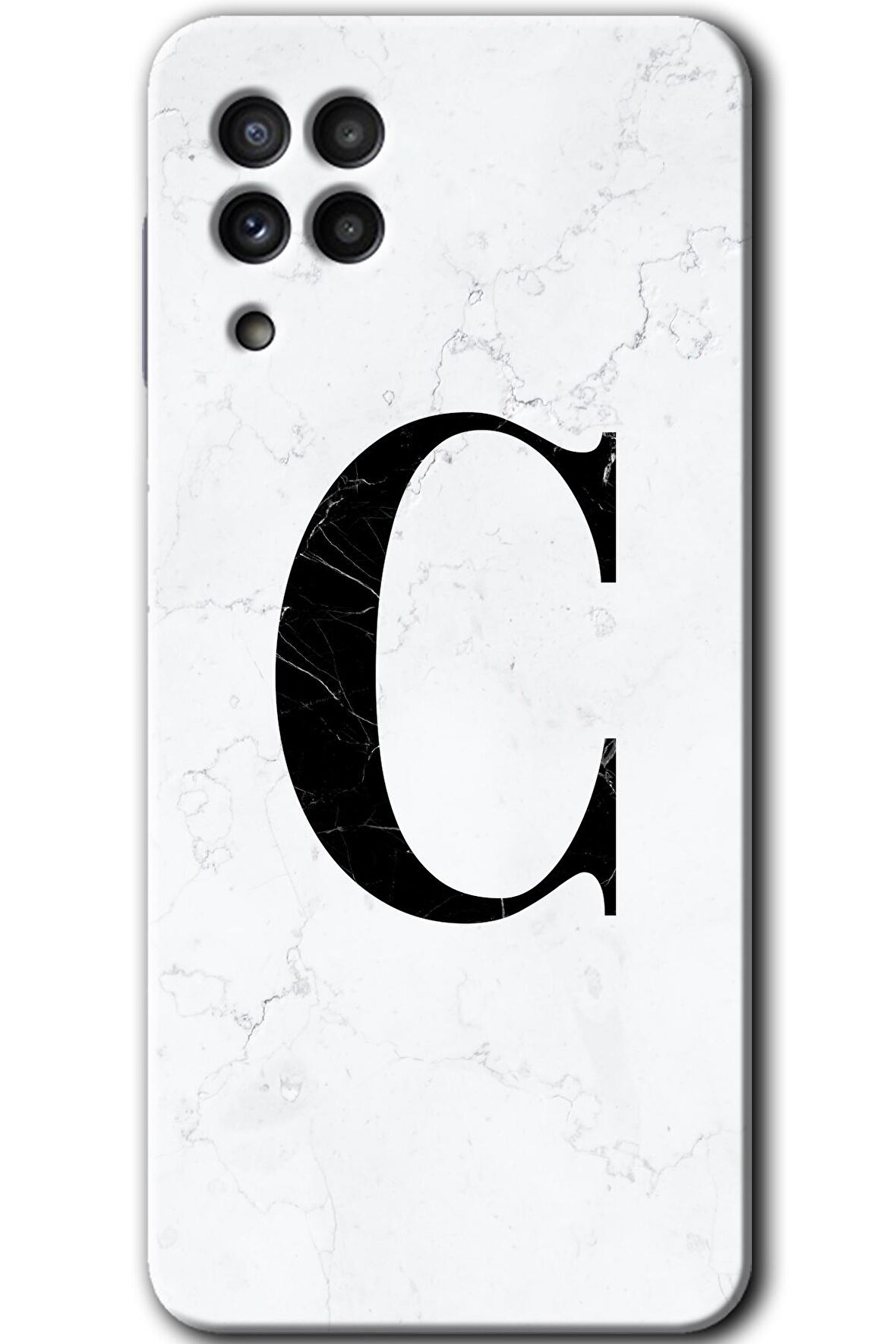 Galaxy A22 Kılıf HD Desen Baskılı Arka Kapak - Beyaz Mermer Desenli C Harfi 