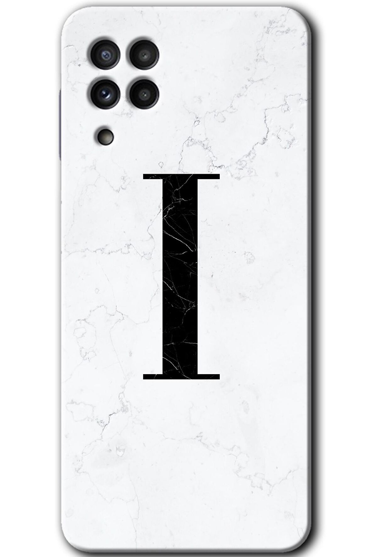 Galaxy A22 Kılıf HD Desen Baskılı Arka Kapak - Beyaz Mermer Desenli I Harfi 