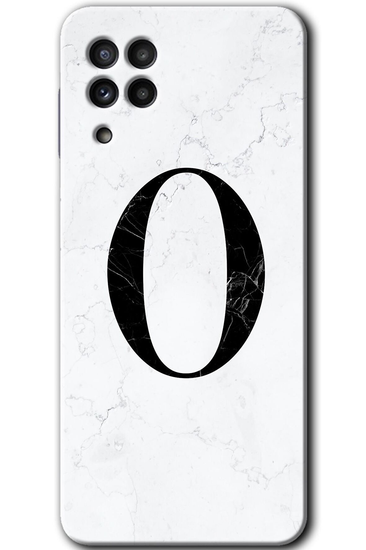 Galaxy A22 Kılıf HD Desen Baskılı Arka Kapak - Beyaz Mermer Desenli O Harfi 