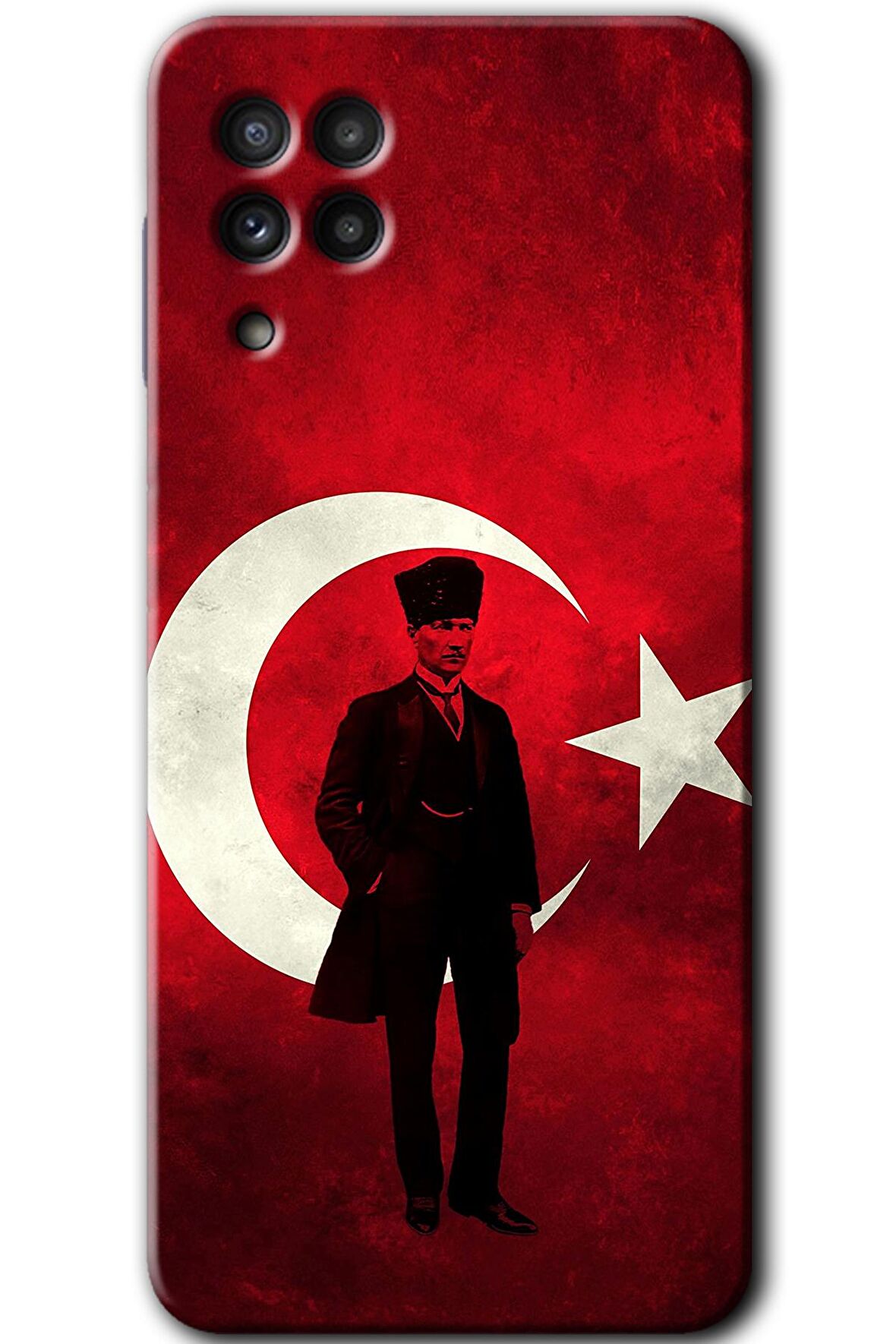 Galaxy A22 Kılıf HD Desen Baskılı Arka Kapak - Atatürk Bayrak 