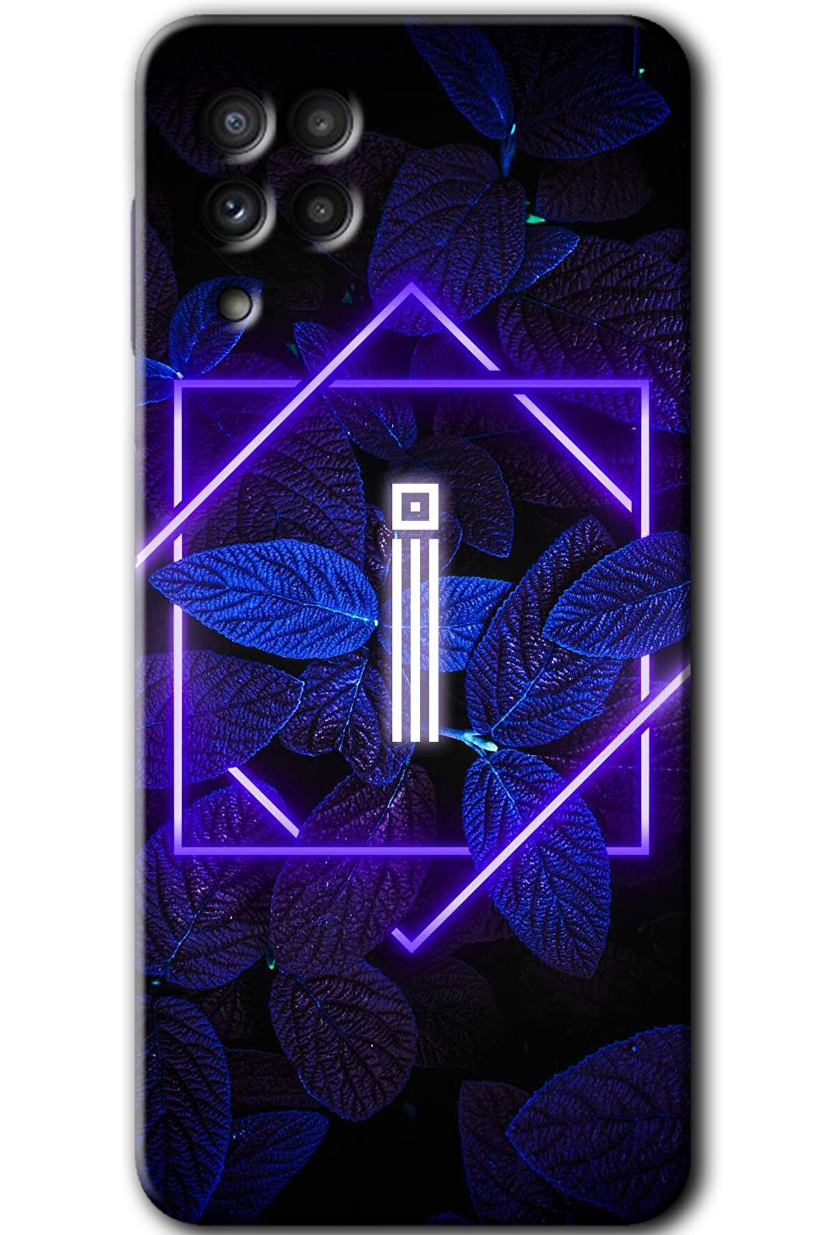 Galaxy A22 Kılıf HD Desen Baskılı Arka Kapak - Dark Neon Yaprak İ Harfi 