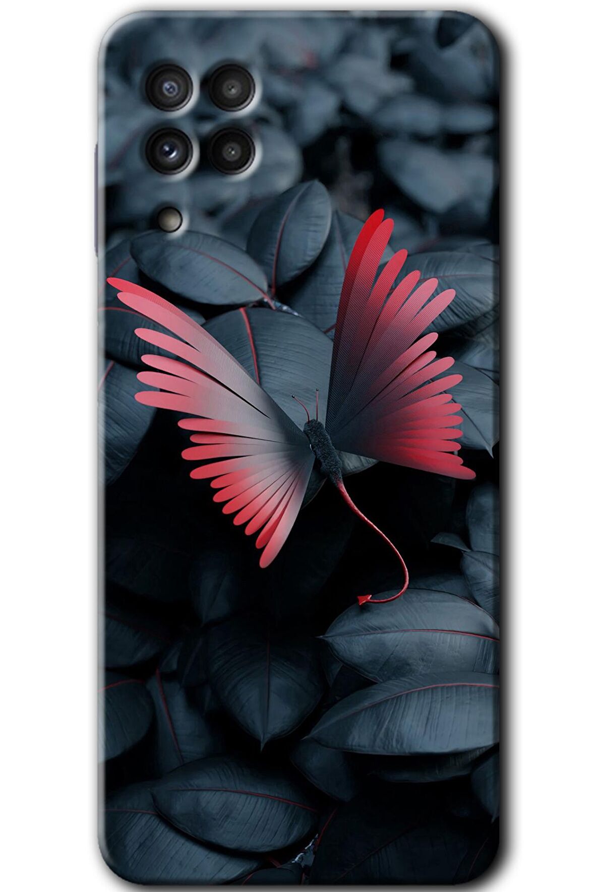Galaxy A22 Kılıf HD Desen Baskılı Arka Kapak - Dark Butterfly 