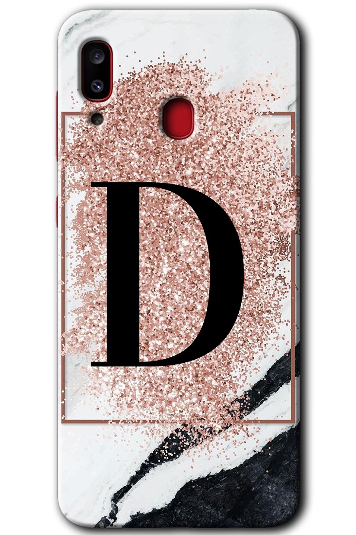Galaxy A30 Kılıf HD Desen Baskılı Arka Kapak - Pembe Mermer Desenli D Harfi 