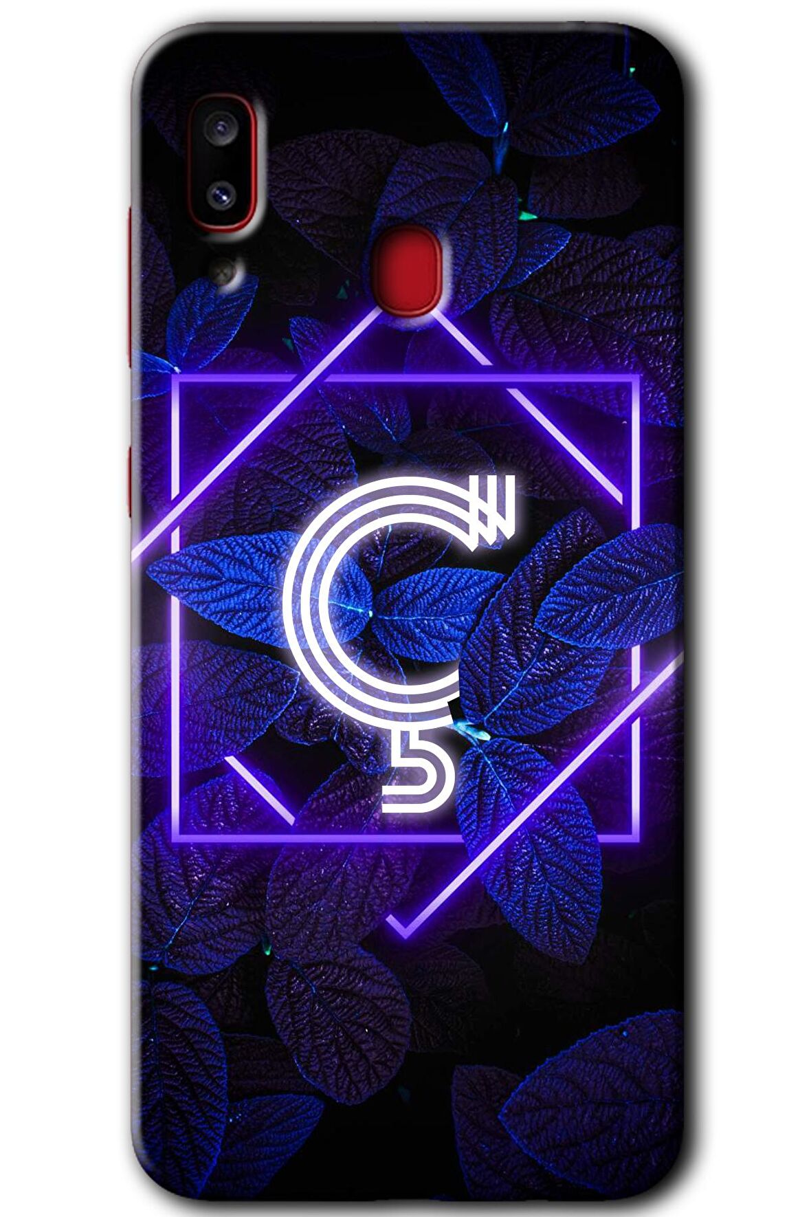 Galaxy A30 Kılıf HD Desen Baskılı Arka Kapak - Dark Neon Yaprak Ç Harfi 