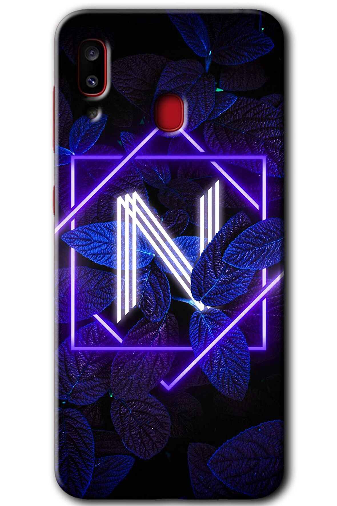 Galaxy A30 Kılıf HD Desen Baskılı Arka Kapak - Dark Neon Yaprak N Harfi 