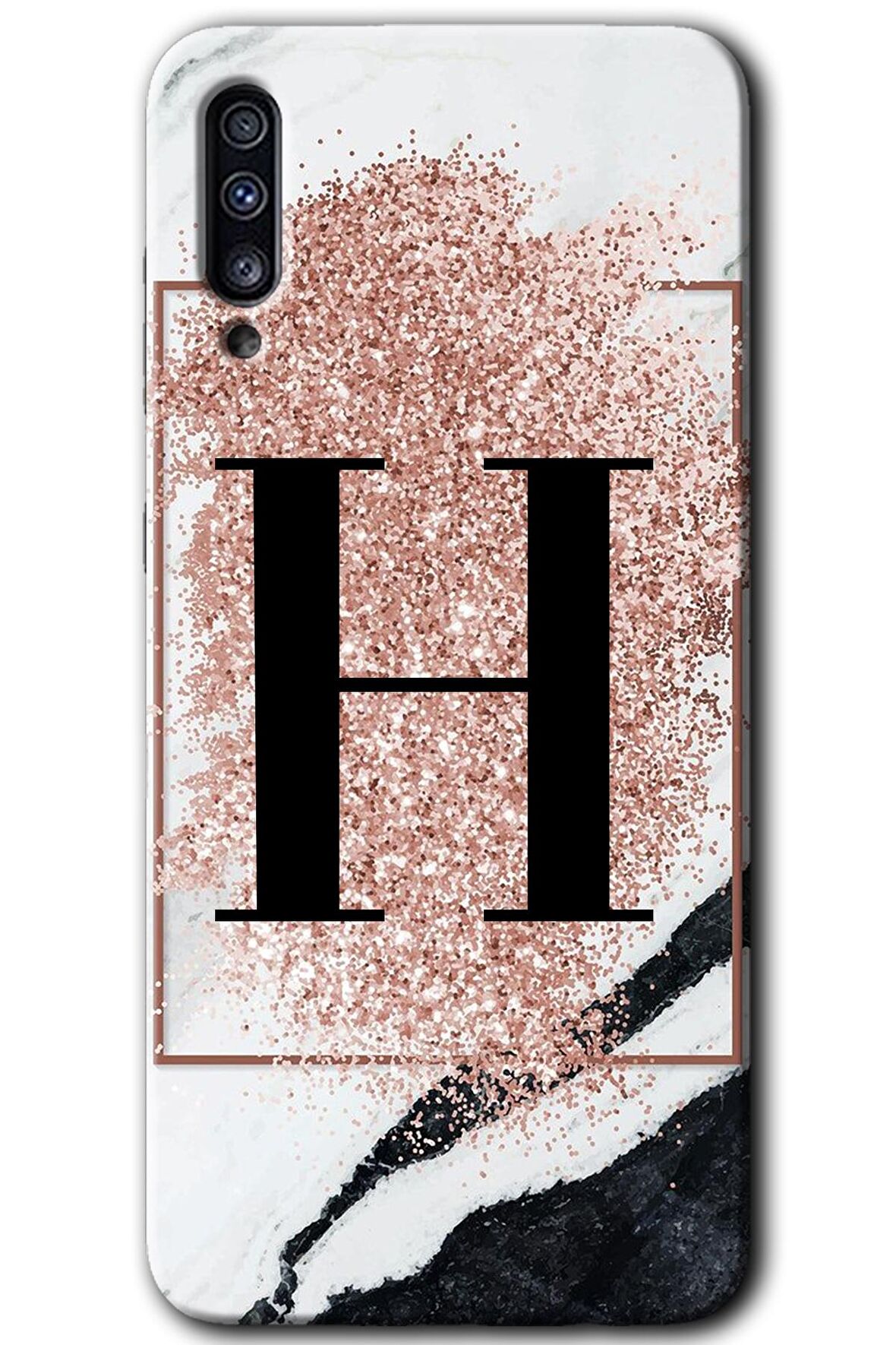Galaxy A30s Kılıf HD Desen Baskılı Arka Kapak - Pembe Mermer Desenli H Harfi 
