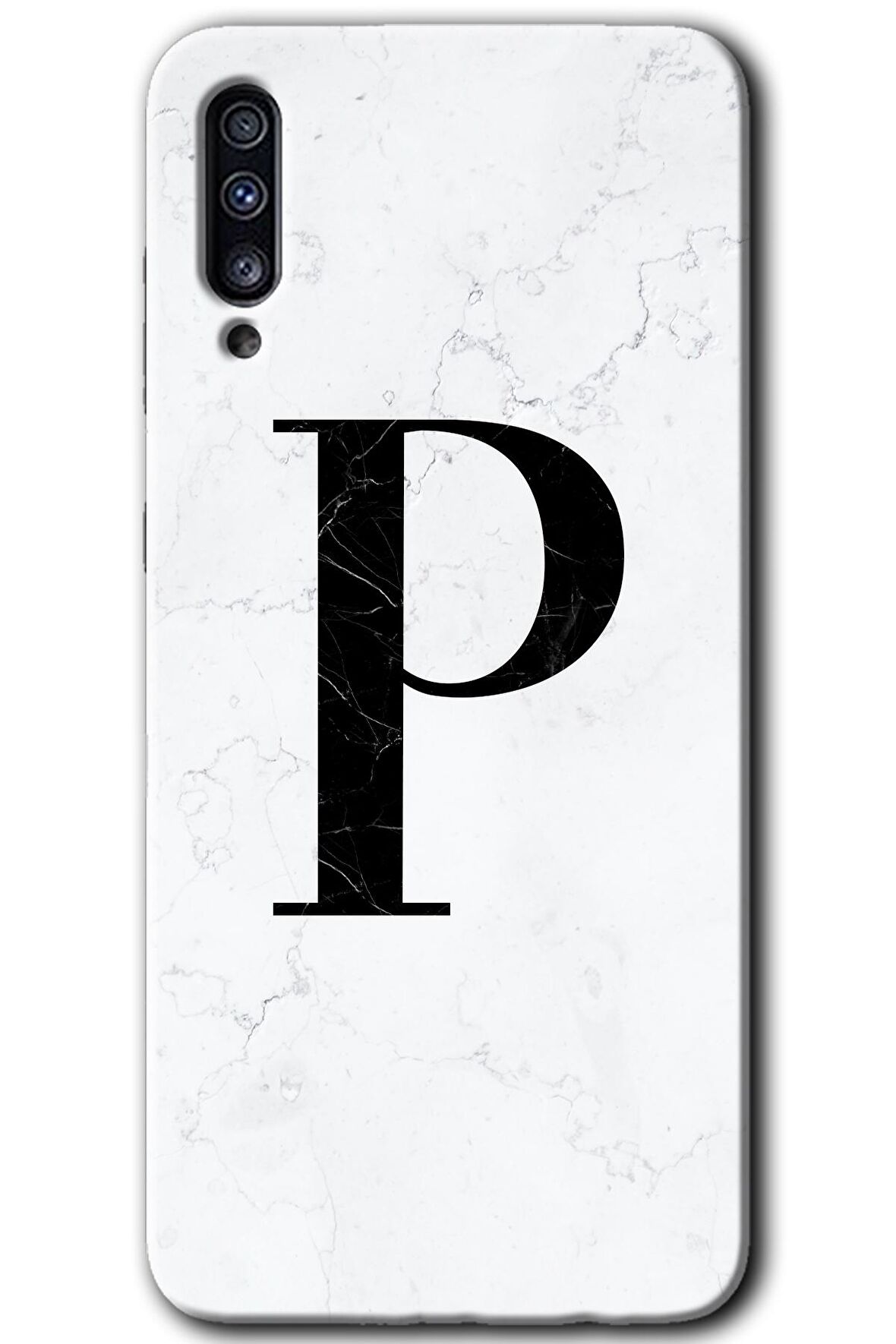Galaxy A30s Kılıf HD Desen Baskılı Arka Kapak - Beyaz Mermer Desenli P Harfi 