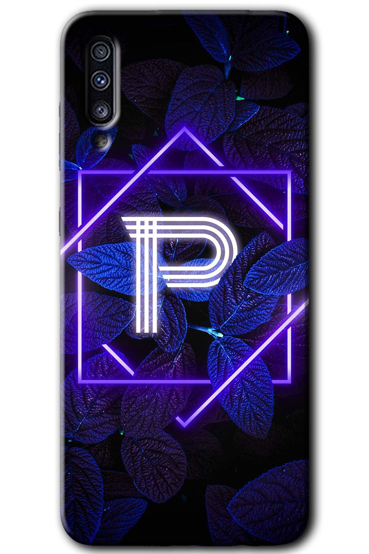 Galaxy A30s Kılıf HD Desen Baskılı Arka Kapak - Dark Neon Yaprak P Harfi 