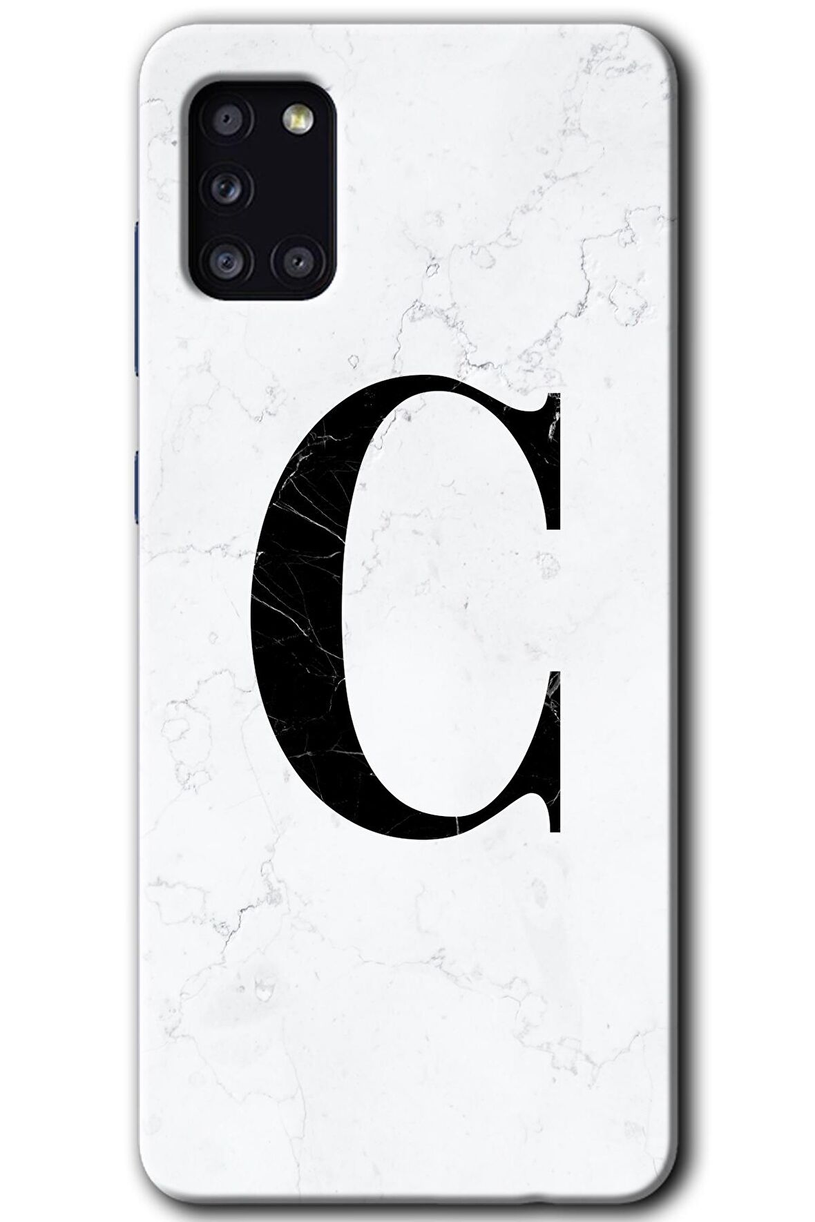 Galaxy A31 Kılıf HD Desen Baskılı Arka Kapak - Beyaz Mermer Desenli C Harfi 