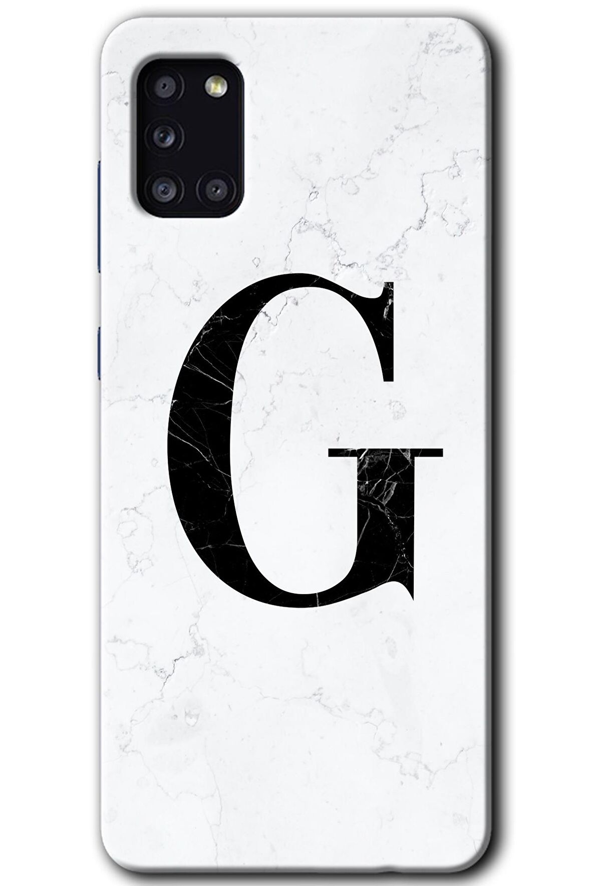 Galaxy A31 Kılıf HD Desen Baskılı Arka Kapak - Beyaz Mermer Desenli G Harfi 