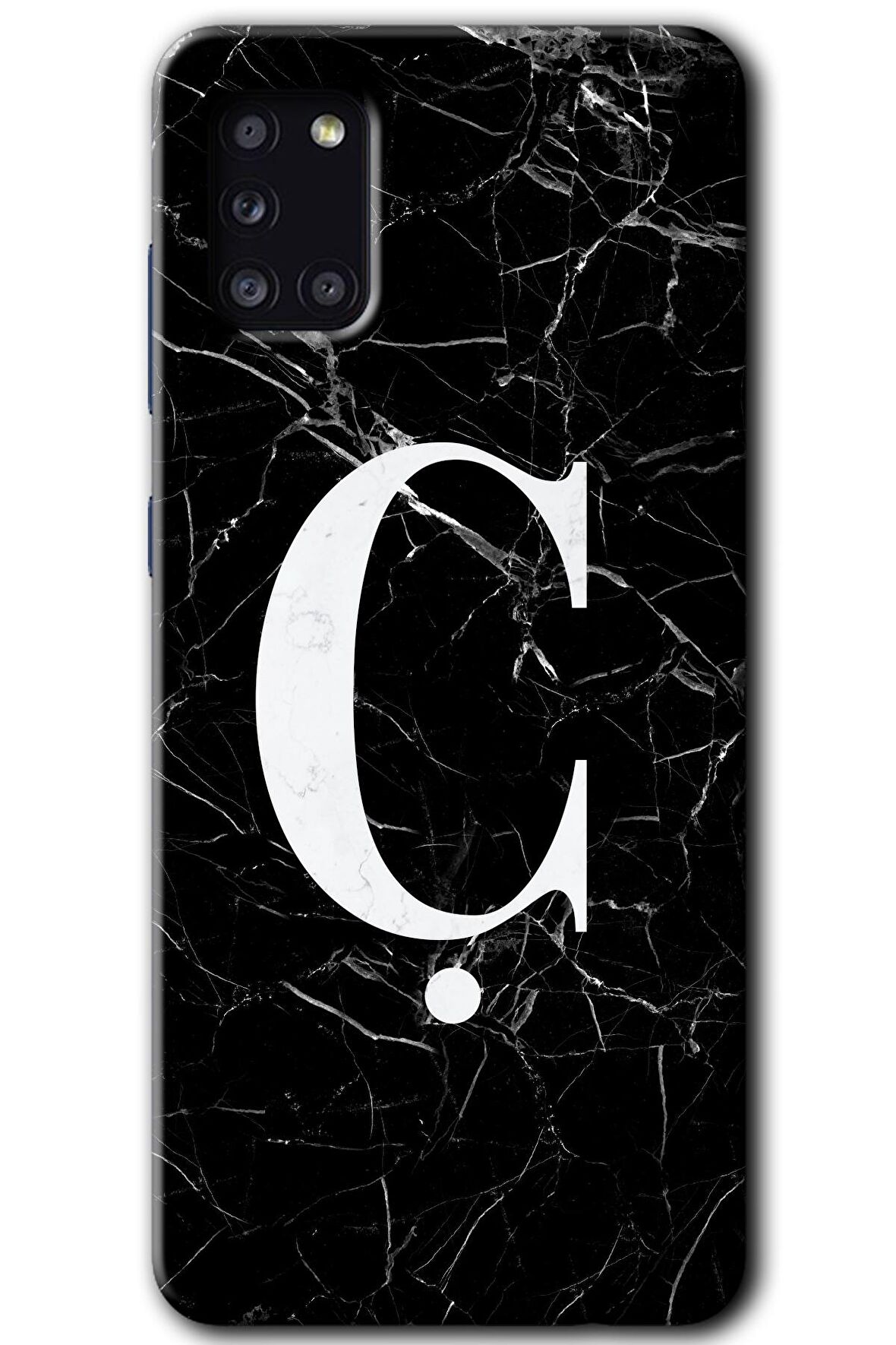 Galaxy A31 Kılıf HD Desen Baskılı Arka Kapak - Siyah Mermer Desenli Ç Harfi 