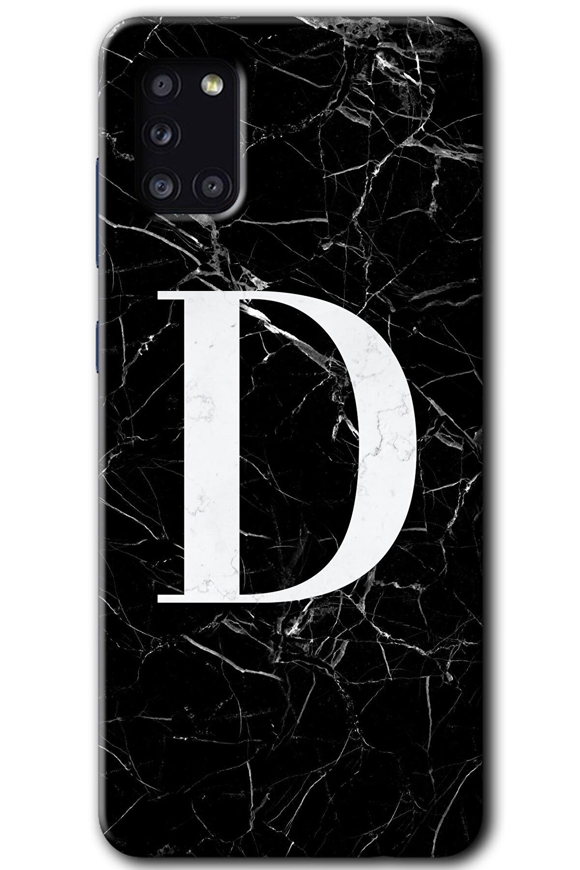 Galaxy A31 Kılıf HD Desen Baskılı Arka Kapak - Siyah Mermer Desenli D Harfi 