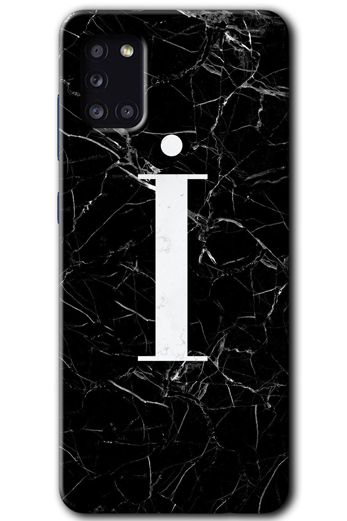Galaxy A31 Kılıf HD Desen Baskılı Arka Kapak - Siyah Mermer Desenli İ Harfi 