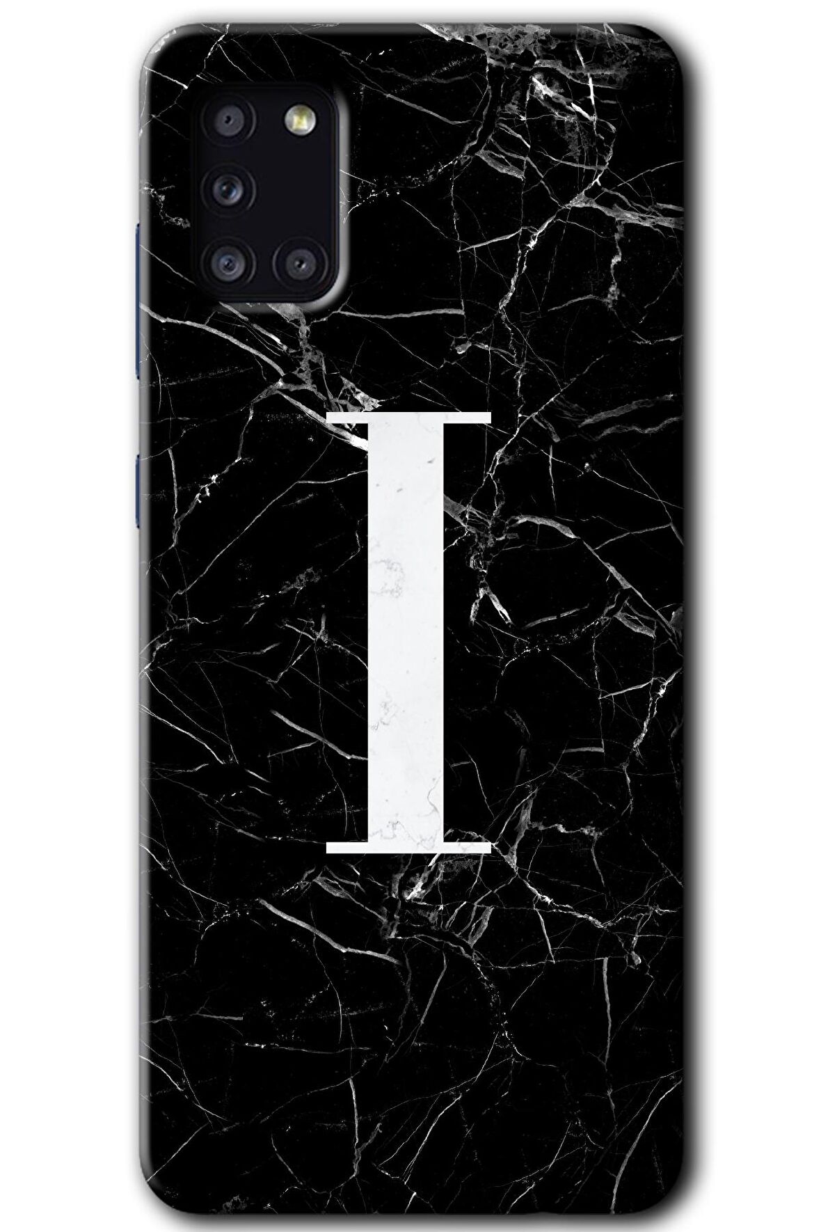 Galaxy A31 Kılıf HD Desen Baskılı Arka Kapak - Siyah Mermer Desenli I Harfi 