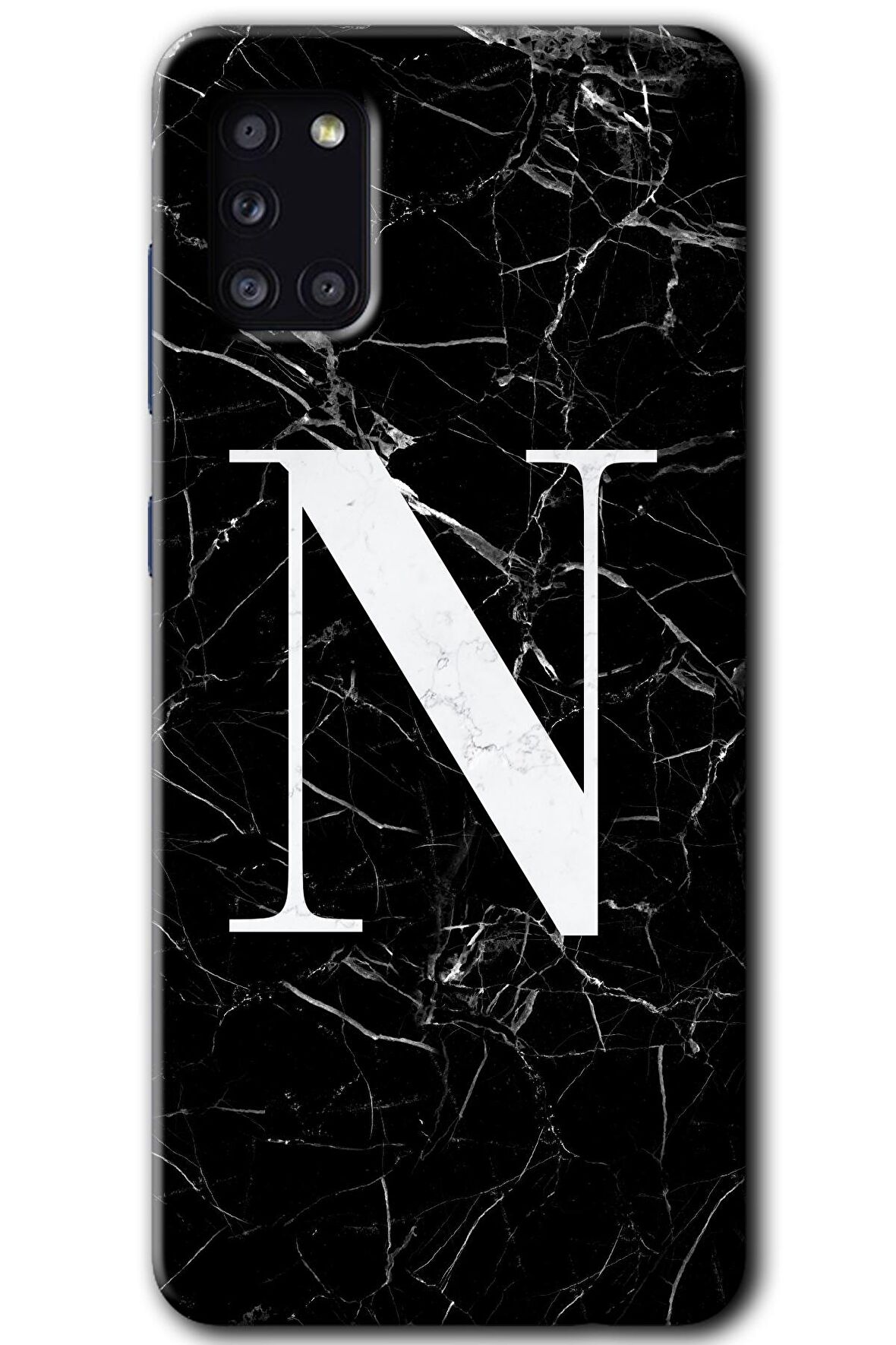 Galaxy A31 Kılıf HD Desen Baskılı Arka Kapak - Siyah Mermer Desenli N Harfi 
