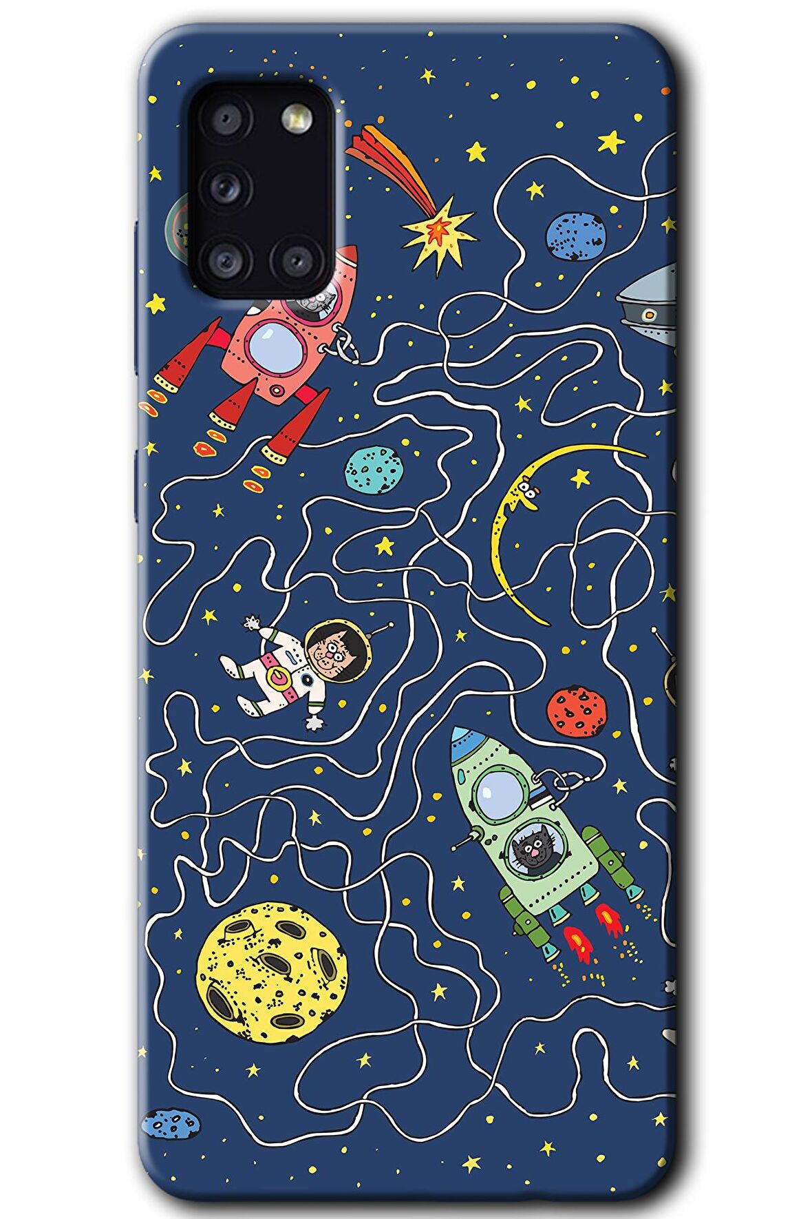 Galaxy A31 Kılıf HD Desen Baskılı Arka Kapak - Kedi Galaksi 