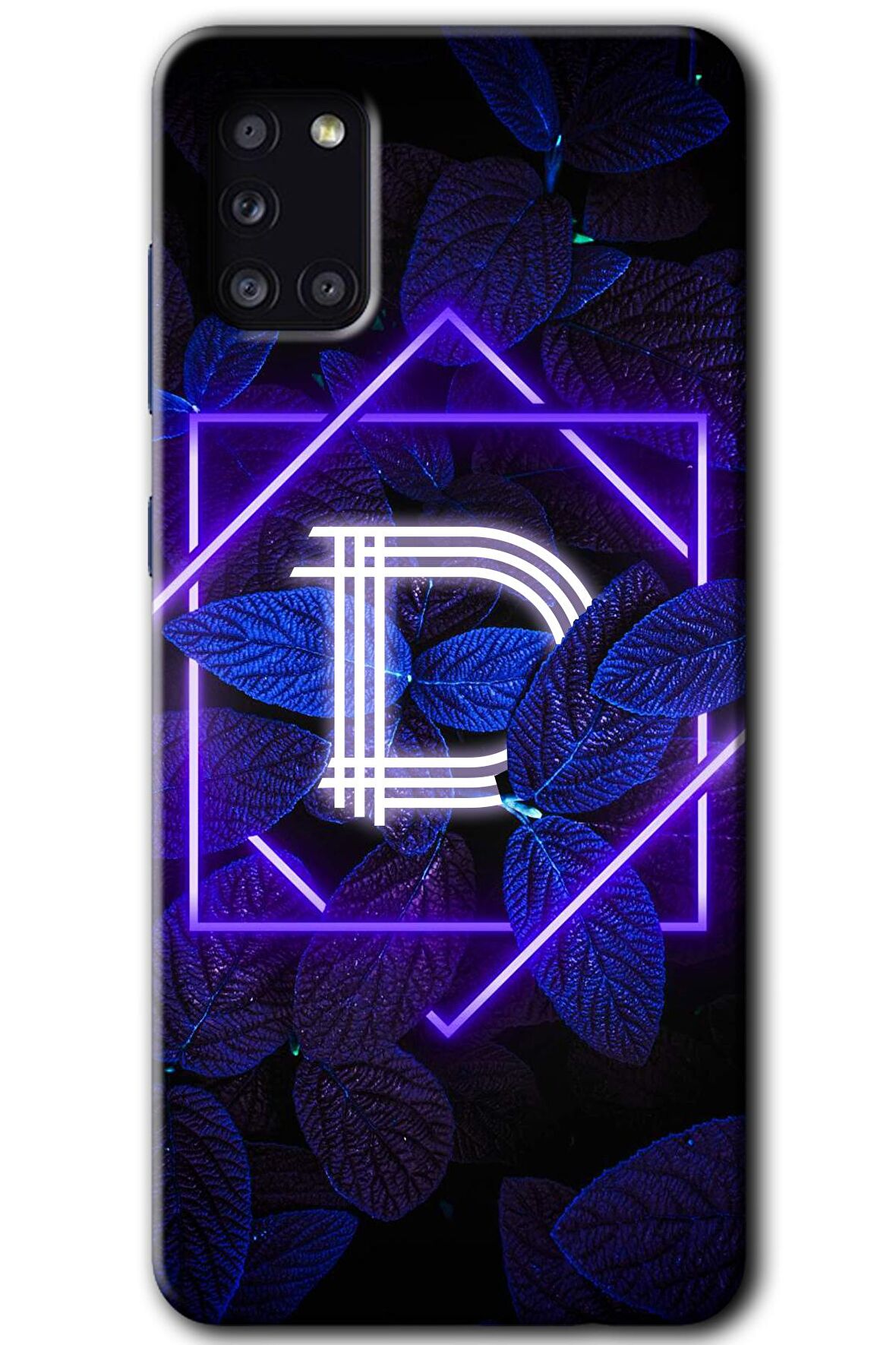 Galaxy A31 Kılıf HD Desen Baskılı Arka Kapak - Dark Neon Yaprak D Harfi 