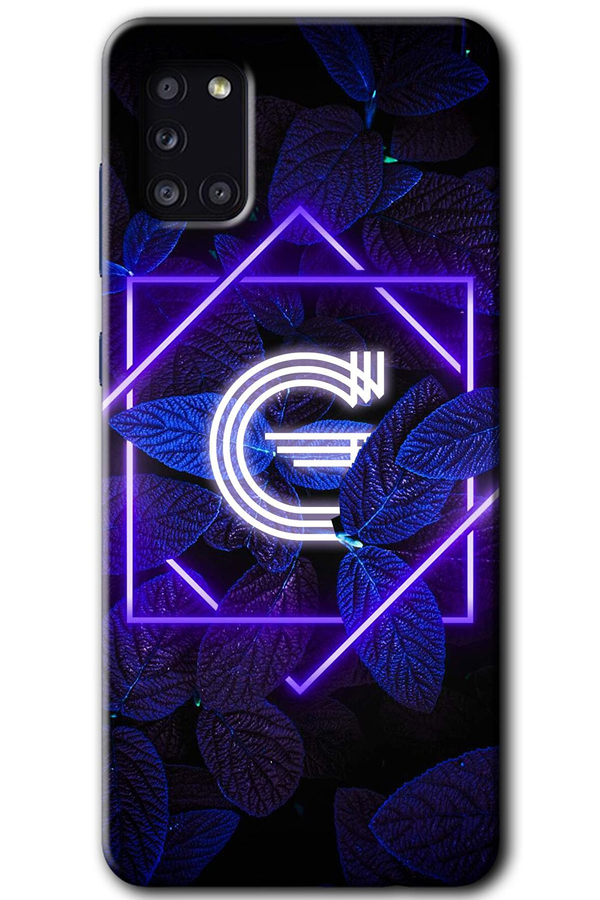 Galaxy A31 Kılıf HD Desen Baskılı Arka Kapak - Dark Neon Yaprak G Harfi 