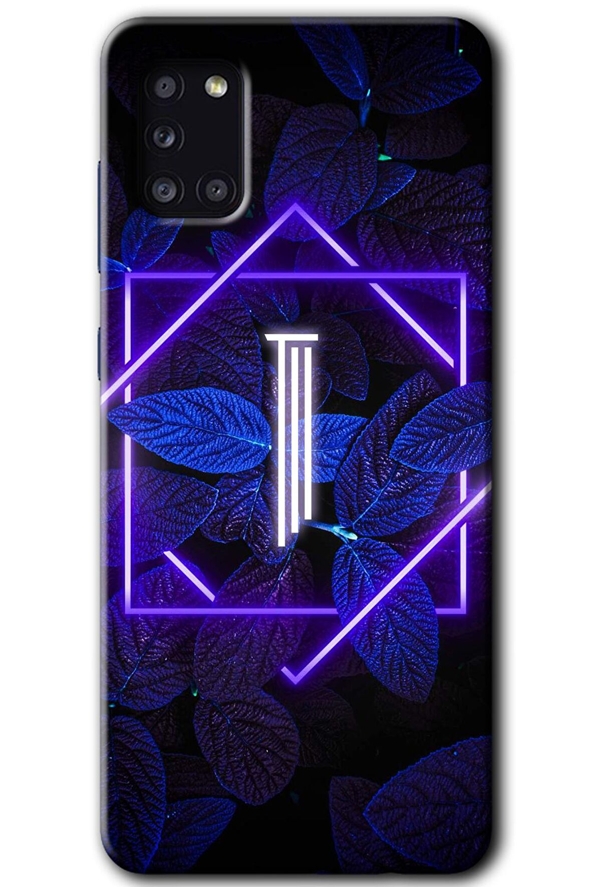Galaxy A31 Kılıf HD Desen Baskılı Arka Kapak - Dark Neon Yaprak I Harfi 