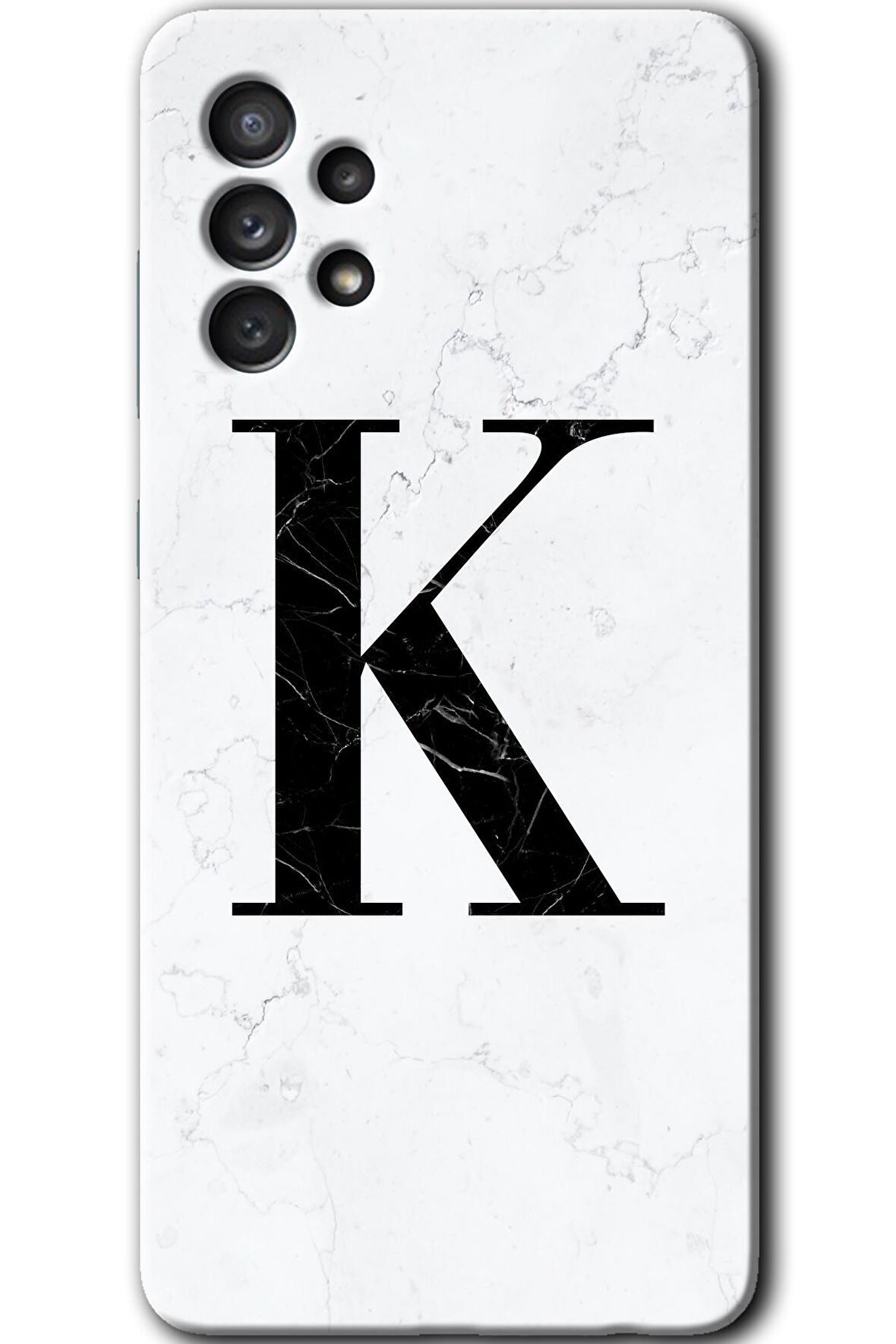 Galaxy A32 4G Kılıf HD Desen Baskılı Arka Kapak - Beyaz Mermer Desenli K Harfi 